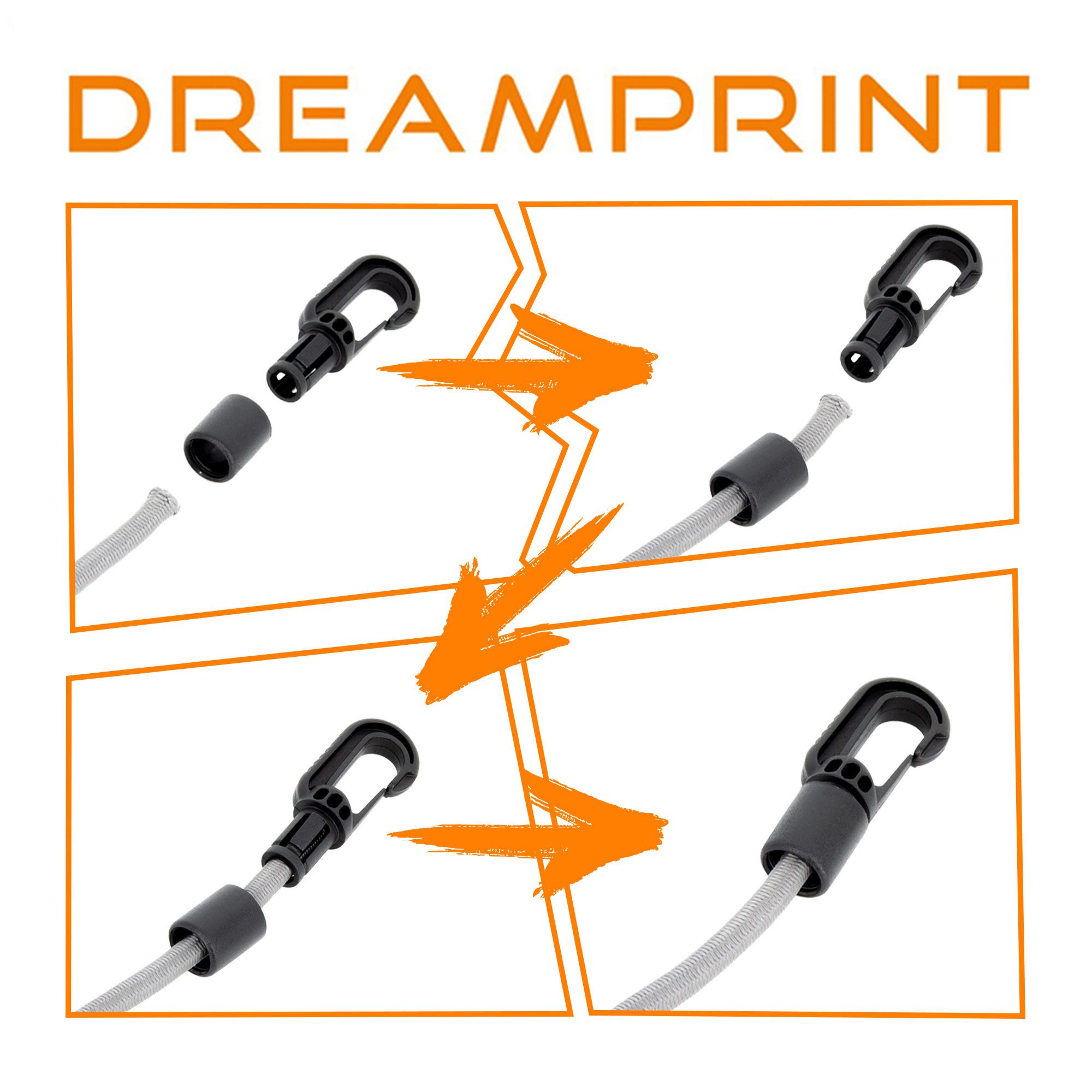 Dreamprint Seil Kunststoffhaken Haken für 6 mm Expanderseil Schwarz Karabinerhaken