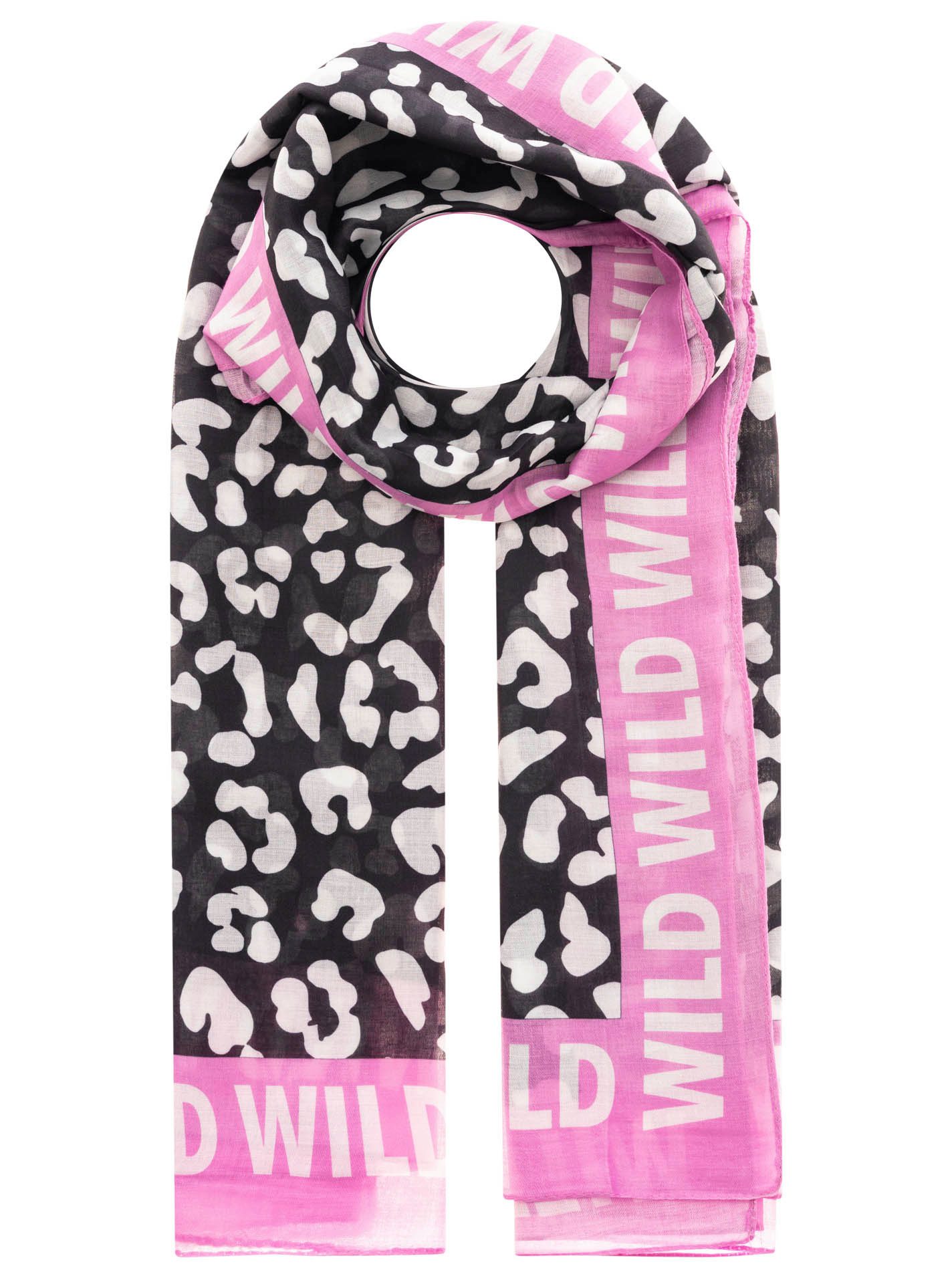 Zwillingsherz Schal "Leo Dreams", Leomuster und Schriftzug, transparenter Look