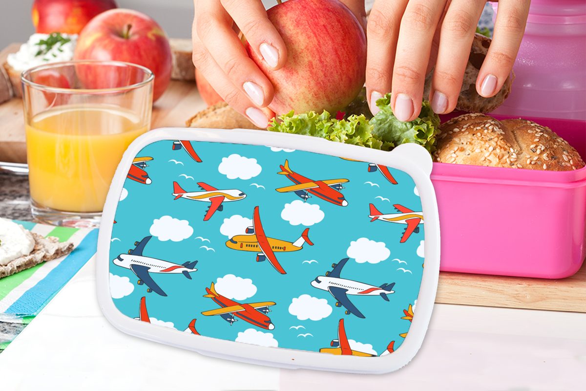 Lunchbox Erwachsene, - - Kinder Luft Muster Kind rosa (2-tlg), MuchoWow Kunststoff Kunststoff, - für Kinder, Flugzeug - Brotdose - Junge - - Kinder, Snackbox, Wolke Brotbox Mädchen,