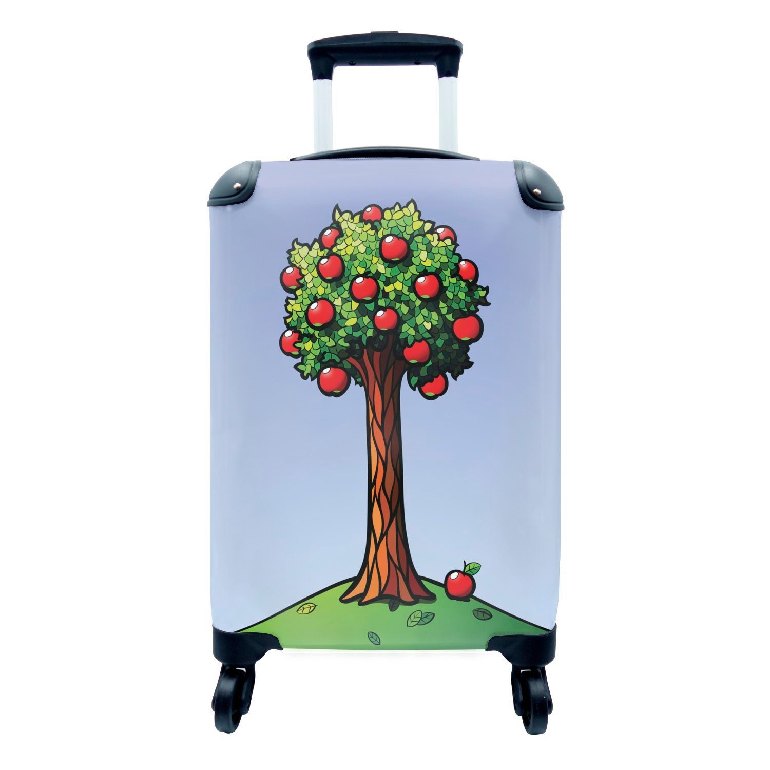 MuchoWow Handgepäckkoffer Abstrakte Illustration eines Apfelbaums, 4 Rollen, Reisetasche mit rollen, Handgepäck für Ferien, Trolley, Reisekoffer