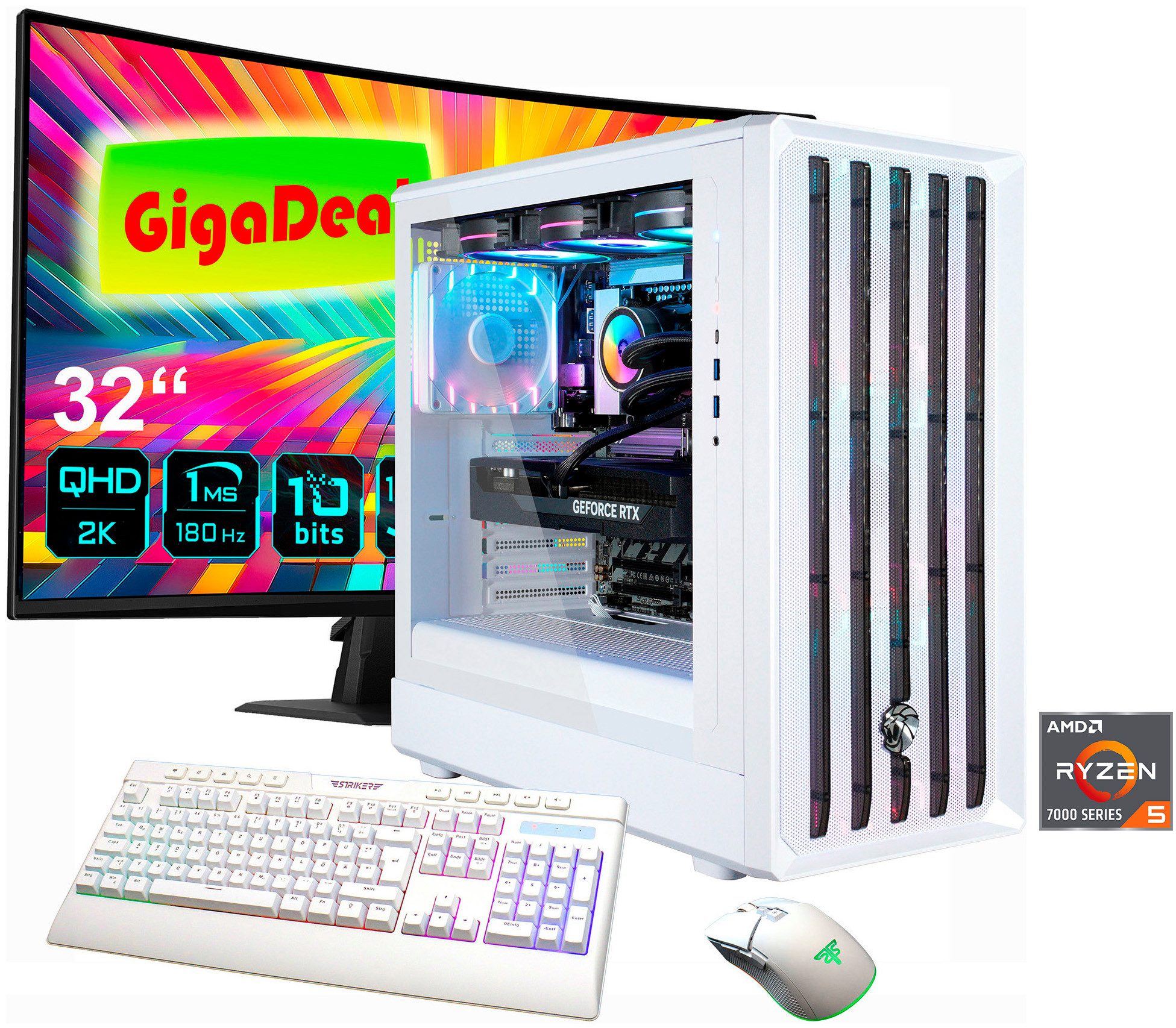 GAMEMAX GigaDeal CLAW WH 2800 AMD Ryzen 5 7500F 32GB DDR5 1TB SSD RTX 5070 Gaming-PC-Komplettsystem (32", AMD Ryzen 5 7500F, RTX 5070, 32 GB RAM, 1000 GB SSD, Windows 11, DDR5 RAM + Gigabyte GS32QCA LED-Monitor Curved, 80 cm 32)