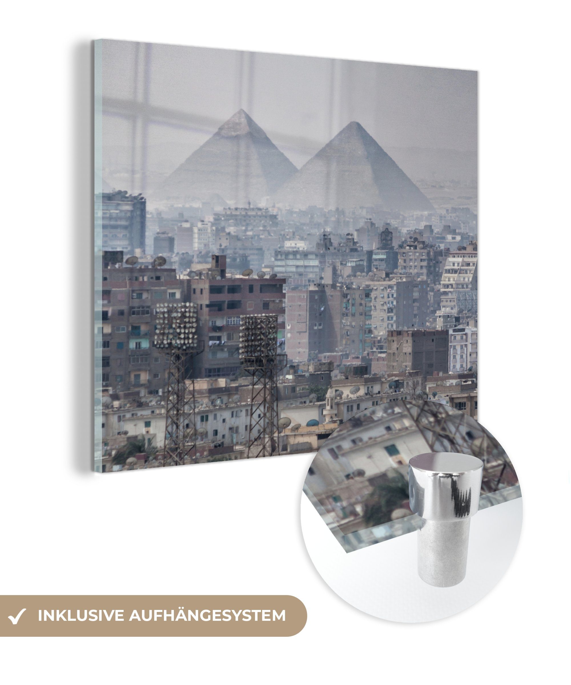 - von Kairo Glas Wandbild die Acrylglasbild MuchoWow (1 Blick Glas auf - Glasbilder - auf - Foto Ägypten, auf Wanddekoration Bilder St), Pyramiden