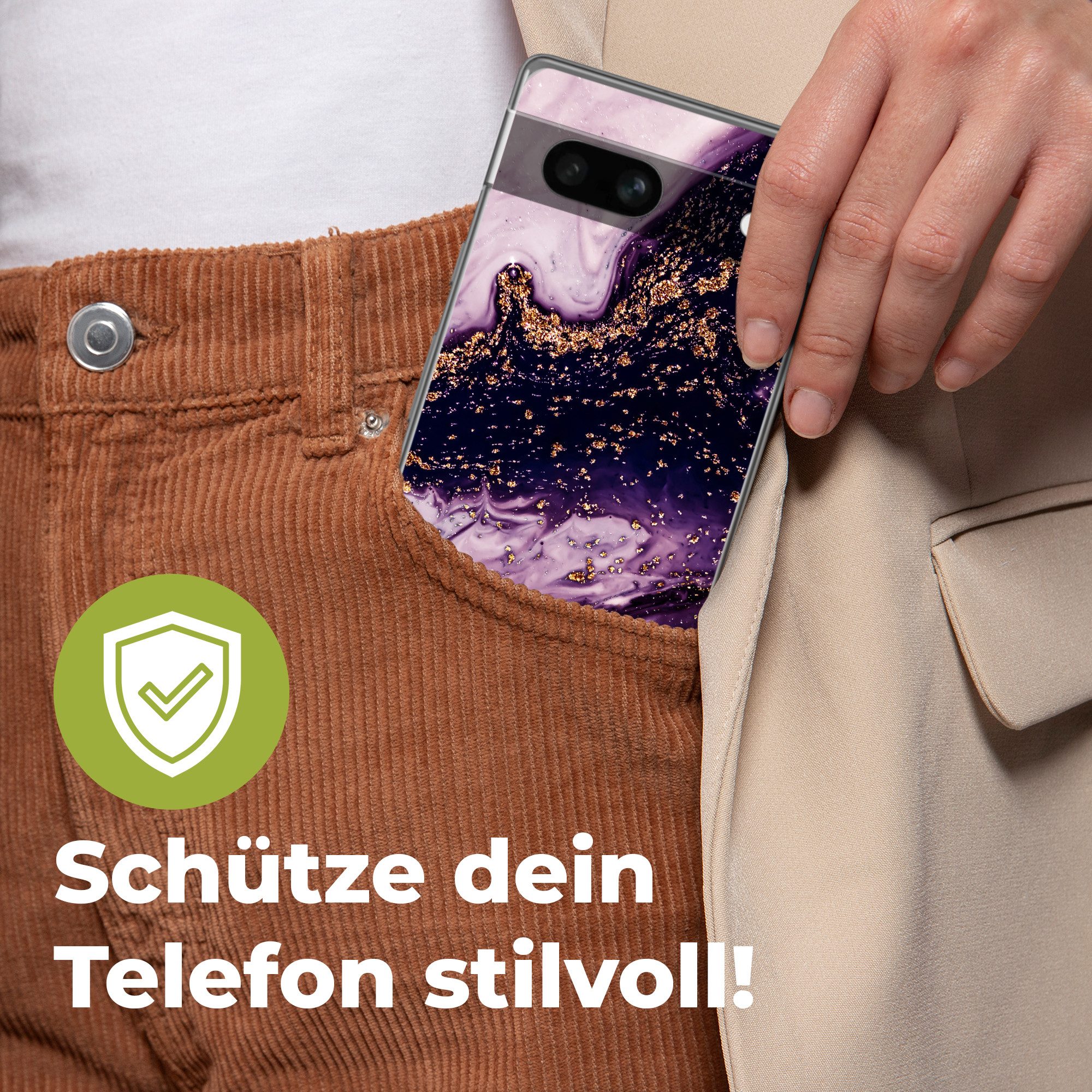 MuchoWow Handyhülle für Google Pixel 7a Marmor - Gold - Naturstein, Handy Case, Silikon, Bumper Case Dünn