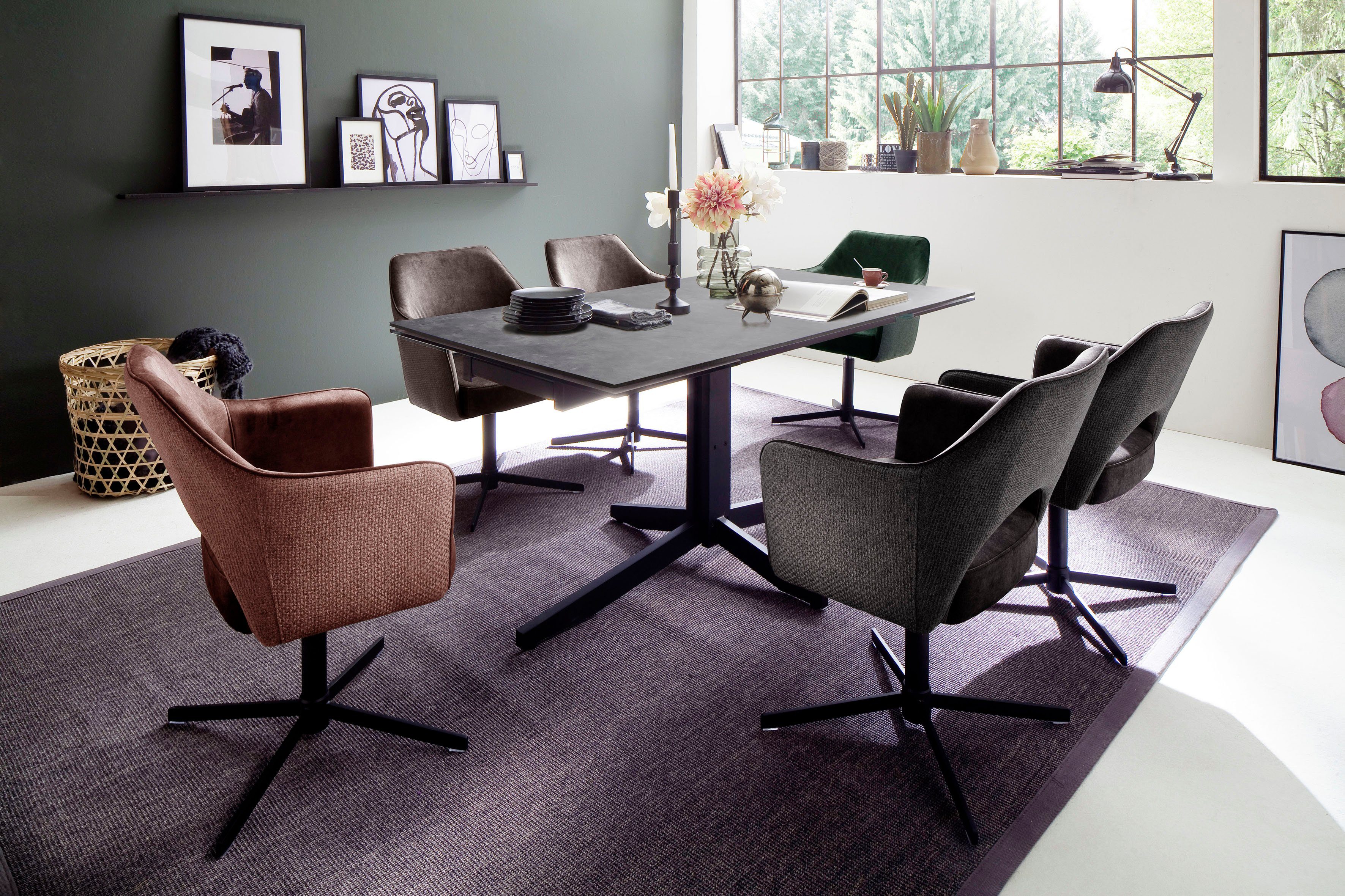 | Kg mit St), MCA Valetta furniture bis 360° Olive 120 Olive Stoffbezug, (Set, Esszimmerstuhl 2 belastbar drehbar Nivellierung,
