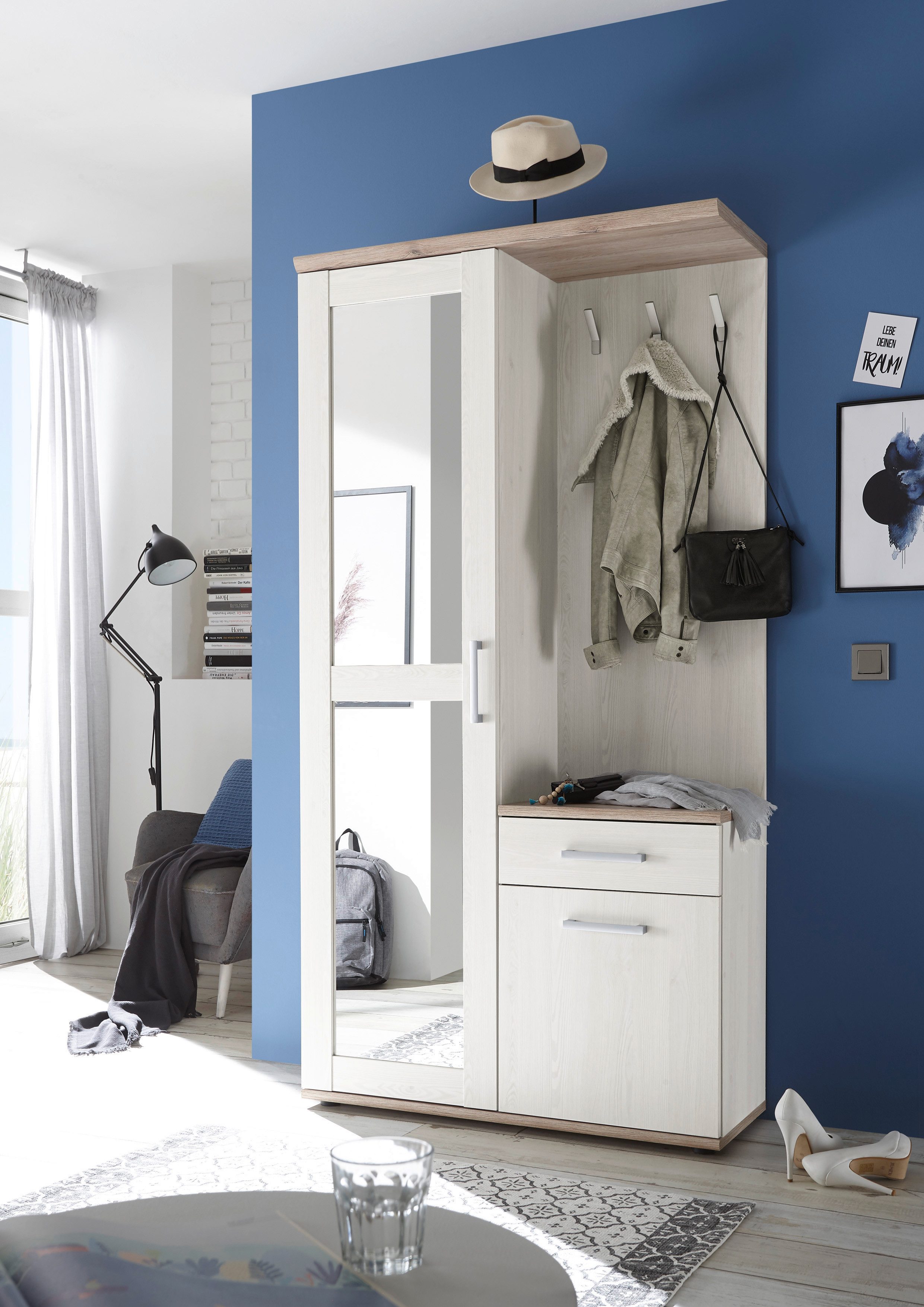 HBZ Kompaktgarderobe Romance im Landhausstil, BxHxT 50x71x38 cm (1-St) Kommode mit 1 Tür, 1 Schubkasten mit 4 Einlegeböden, 1 Einlegeboden