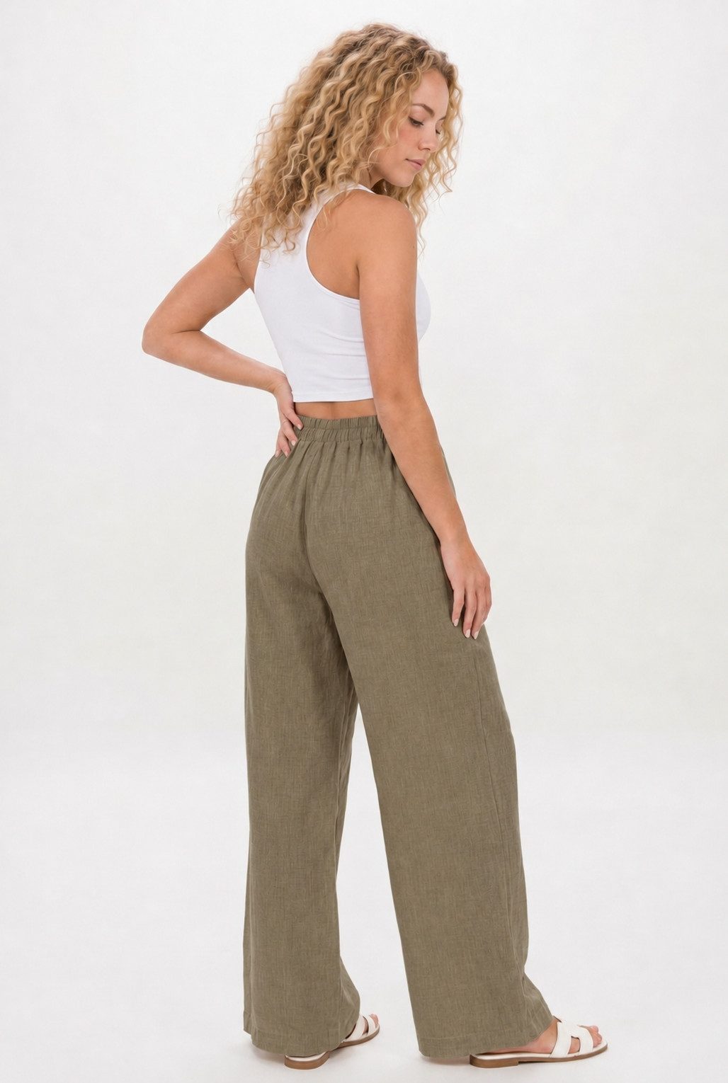 Kendindza Collection Leinenhose Sommerhose Damen leicht Locker weite Leinenhose Sommer Hose lang 100% Leinen, elastischer Gummibund, weites Bein Palazzo-Schnitt – Bild 4 von 4
