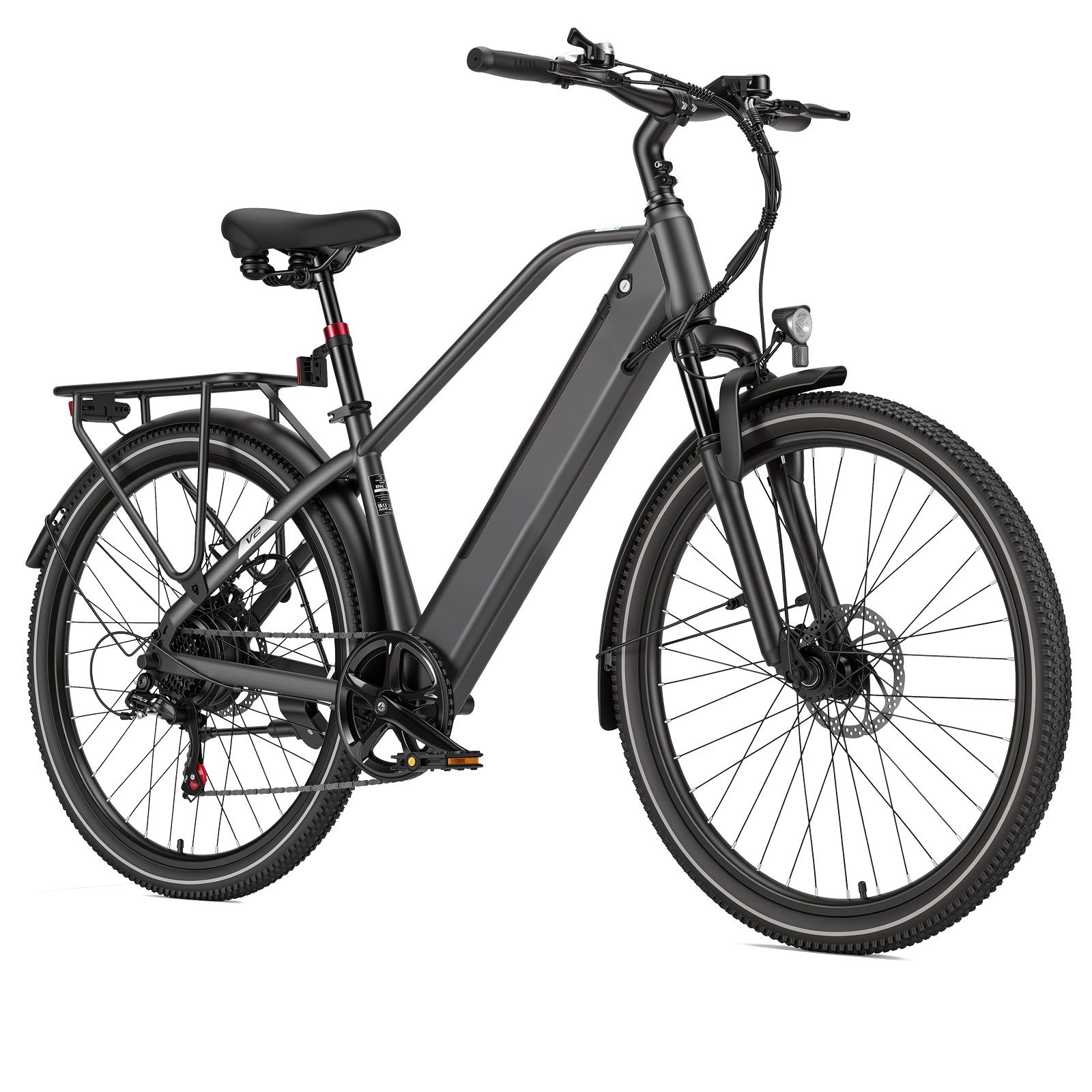 OOTD E-Bike City-E-Bike 26" 36V 14,5Ah Akku bis 75km, 250W Heckmotor, Shimano 7-Gang, 7 Gang Shimano, Kettenschaltung, Tiefer Einstieg, gefederte Sattelstütze, Farb-LCD-Display