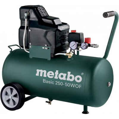 metabo Kompressor Basic 250-50 W OF - Elektro Kompressor - grün, max. 8 bar, 50 l