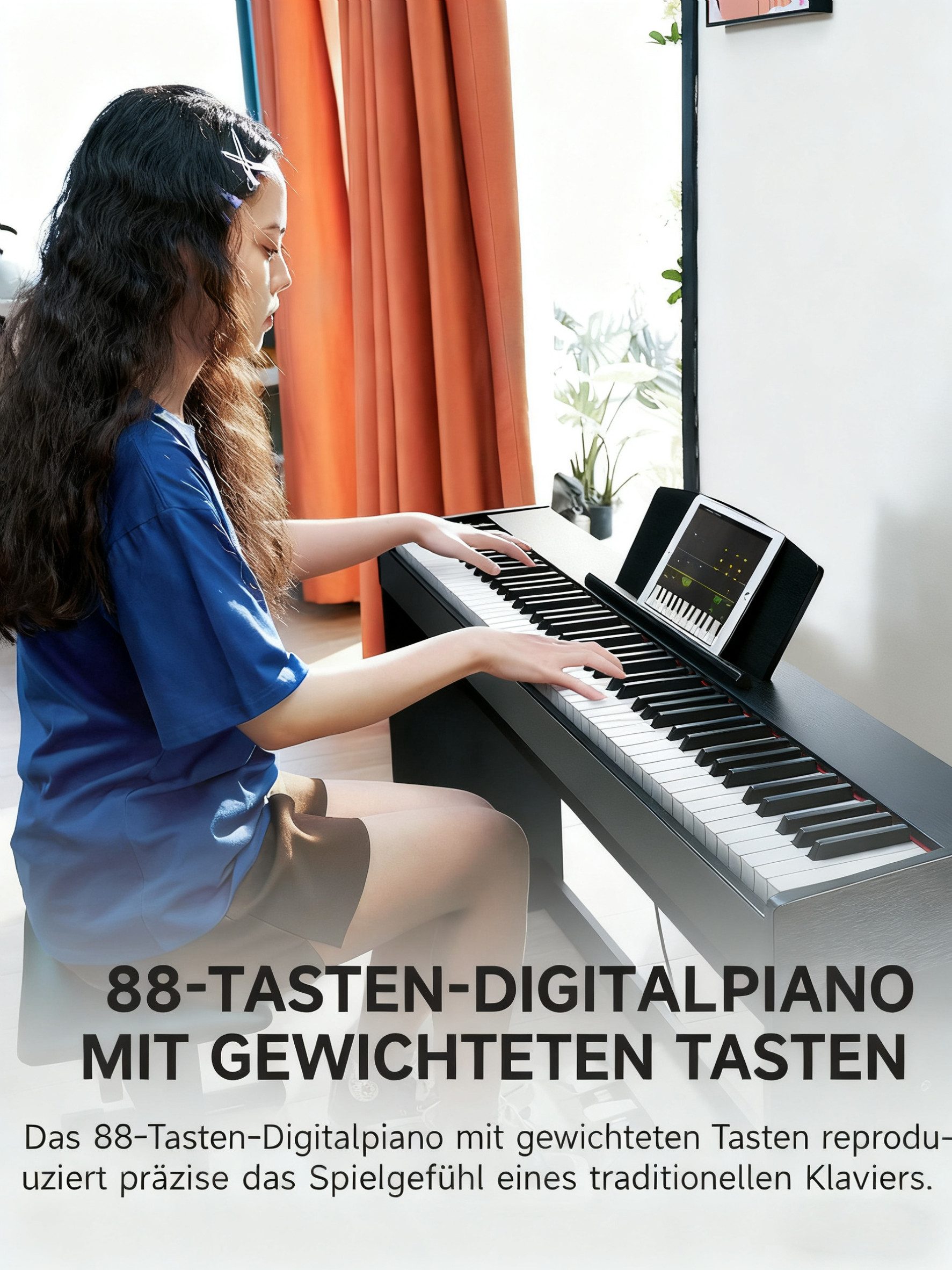 Donner Digitalpiano 88 Tasten gewichtete Tastatur 1000 Klangfarben Bluetooth DDP-50 LITE (Set, mit Notenständer, Dreifachpedal, Netzteil), Metronom, Aufnahme, Transponieren, Drahtloses /MIDI