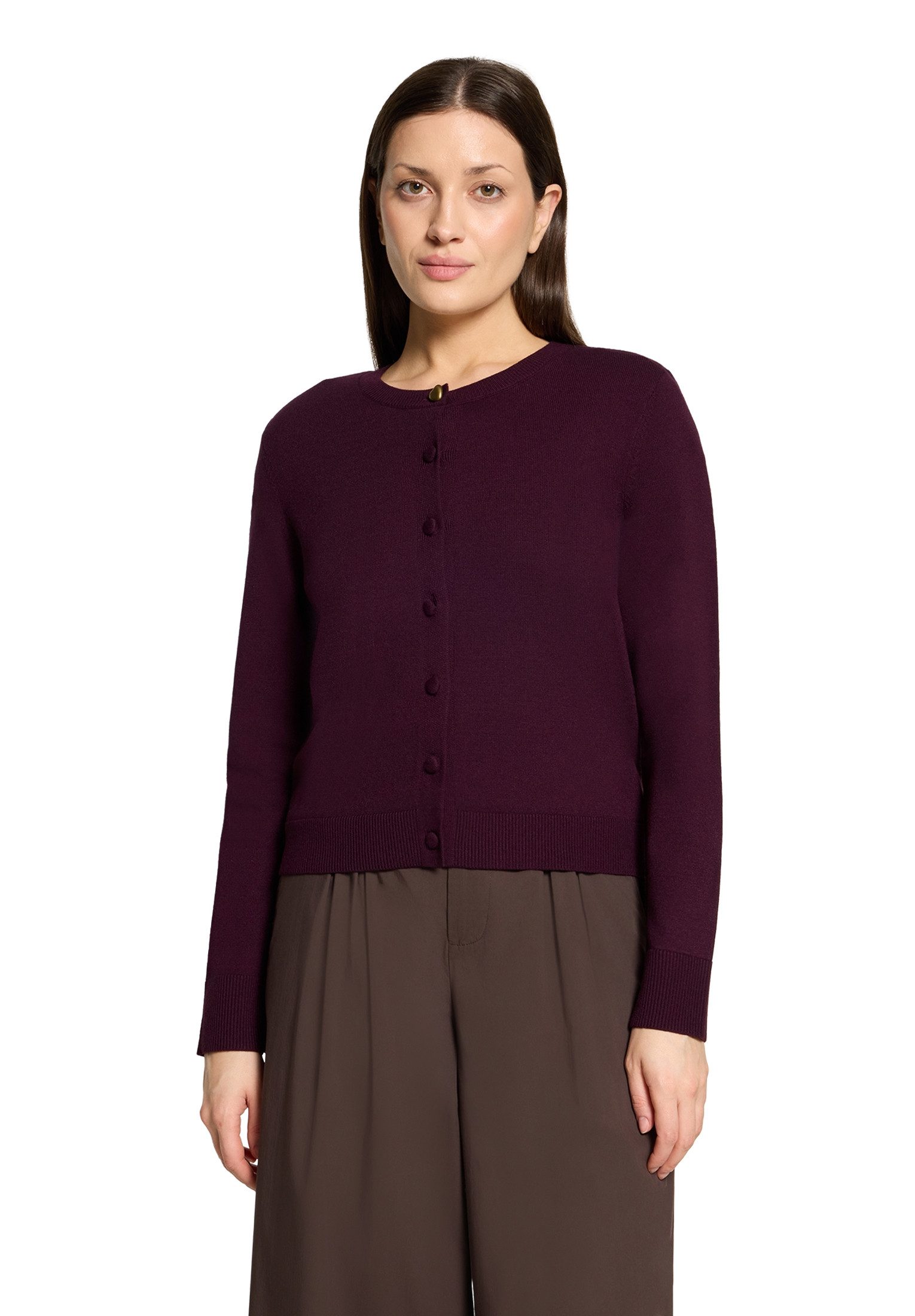 Cartoon Strickjacke Damen mit Rundhalsausschnitt (1-tlg)