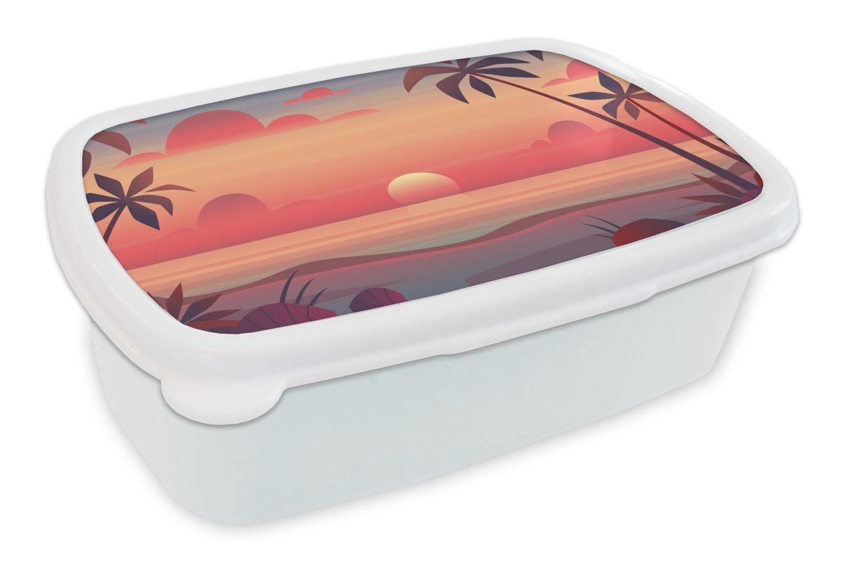 MuchoWow Lunchbox Brotdose, - für Kunststoff, Kinder Brotbox Jungs Retro Mädchen und und Sonne, für (2-tlg), Erwachsene, weiß - Strand