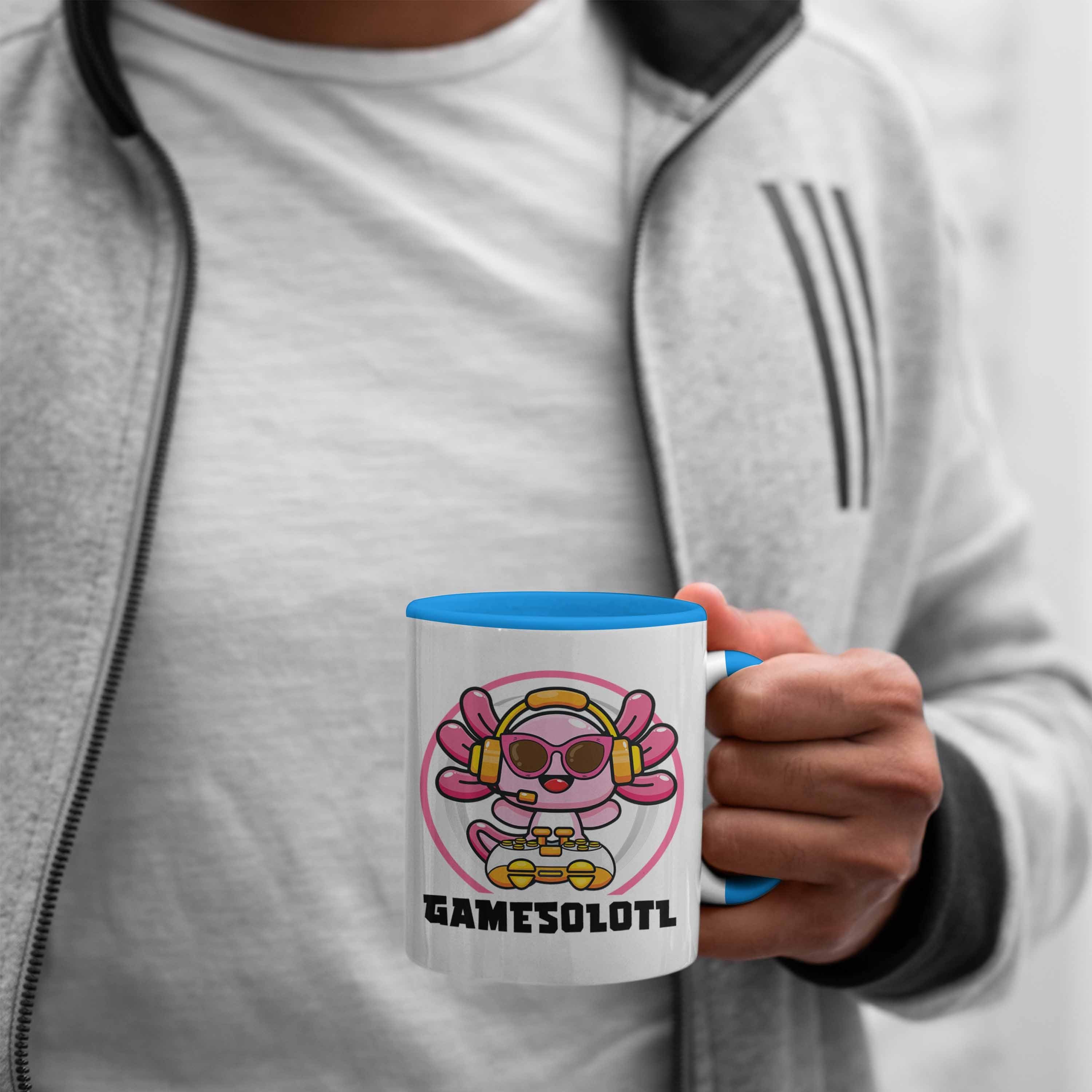 Trendation Tasse Trendation - Gamer Geschenk Lustig Axolotl Tiere Schwanzlurch Blau Grafik Geschenkidee Tasse