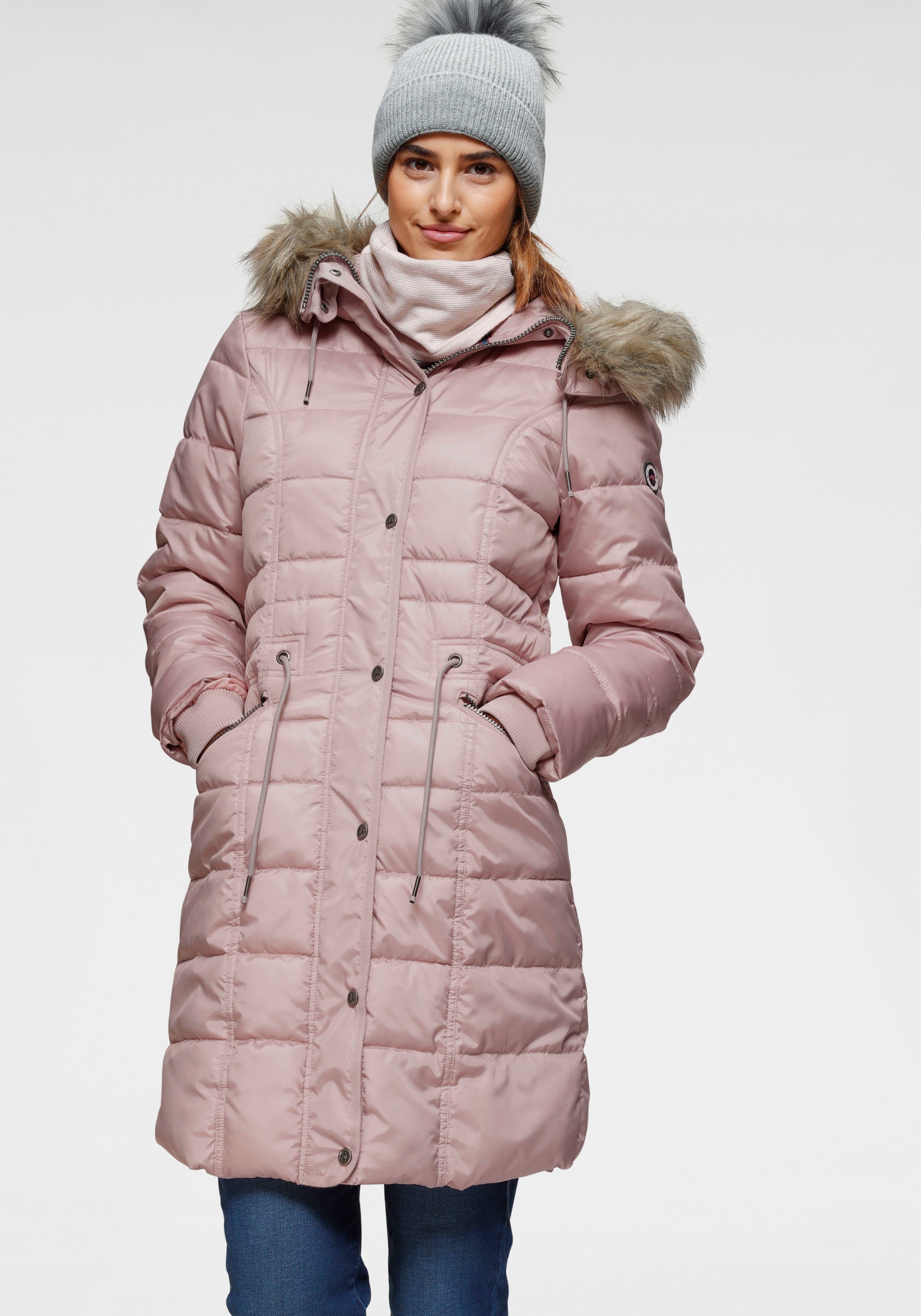 mit aus kuscheligem, Kapuze Fellimitat-Kragen der (Jacke an KangaROOS Material) nachhaltigem Steppjacke rosa abnehmbarem