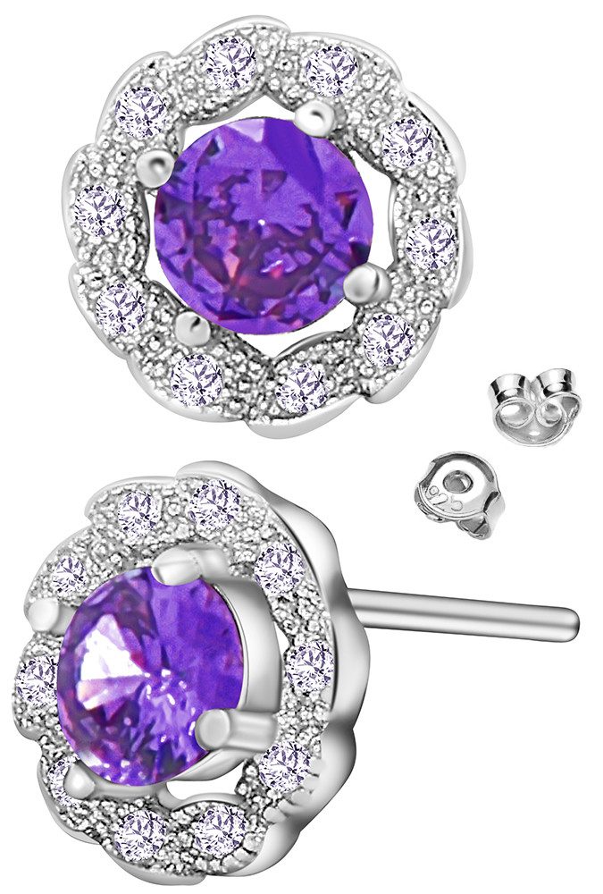 Limana Paar Серьги-гвоздики runde 925 Silber 8mm rot lila Серьги Schmuck für Frauen Damen Mutter (Silberschmuck inkl. Dose), Weihnachten Geburtstag Muttertag Geschenk für Ehefrau Freundin Oma