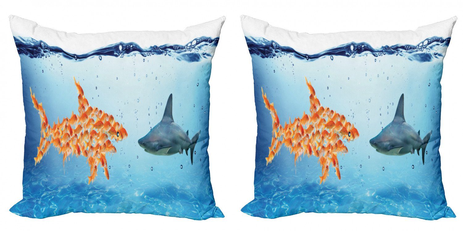 Goldfisch gegen Stück), Abakuhaus Modern (2 Fisch-Team Accent Doppelseitiger Digitaldruck, Kissenbezüge Shark