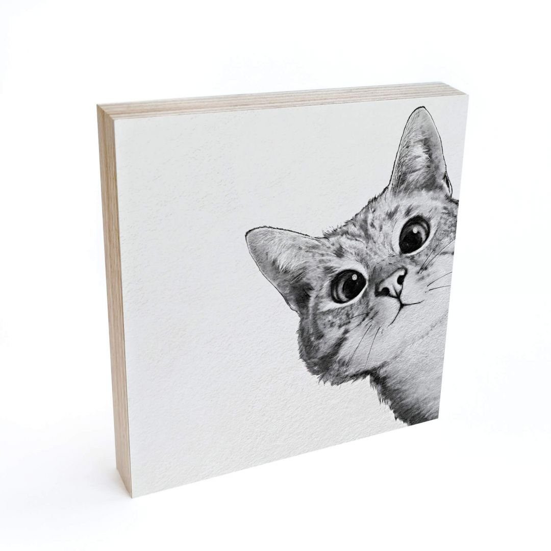 K&L Wall Art Holzbild Tischdeko Katze Holzbild Schild Kinderzimmer Deko, für Fensterbank