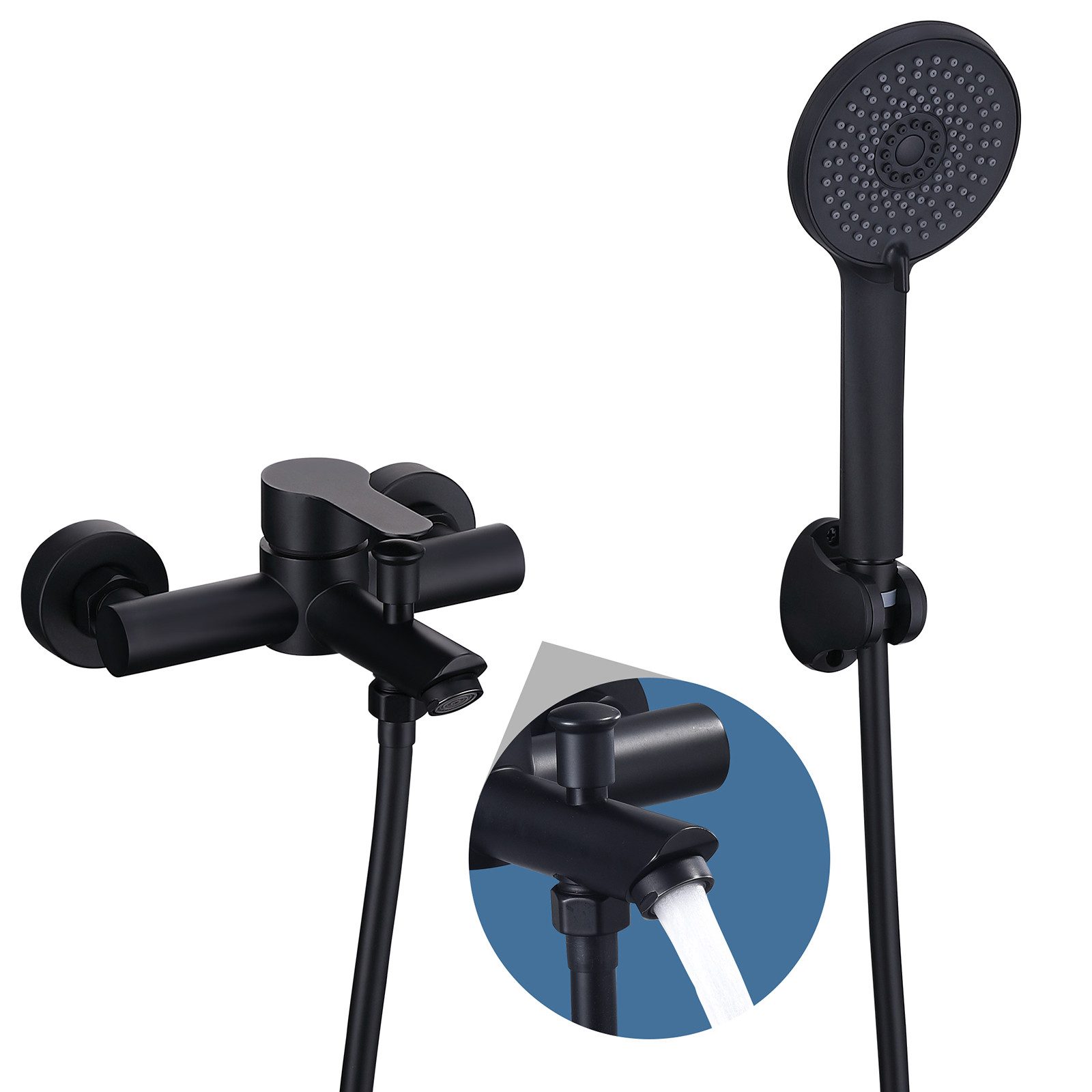 HOMELODY Wannenarmatur Badewannenarmatur Set Schwarz mit 4-strahliger Handbrause,Edelstahl (1-St) Edelstahl Duscharmatur Wandmontage mit G1/2 Anschluss
