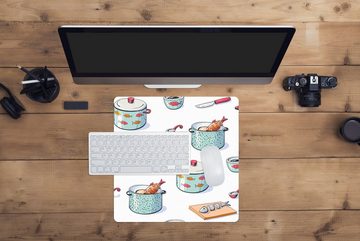 MuchoWow Gaming Mauspad Muster - Kochen - Fisch - Pfanne (1-St), Mousepad mit Rutschfester Unterseite, Gaming, 40x40 cm, XXL, Großes