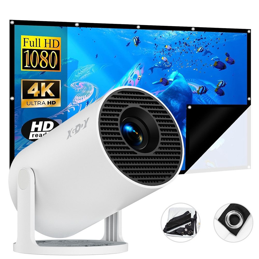 XGODY Gimbal 3 Mini Tragbarer Projektor 4K Android 11 Wifi6 BT 5.4 LCD-Beamer (8000:1, 1920x1080 px, 4K-Unterstützung Heimfilmprojektor 180° drehbar)