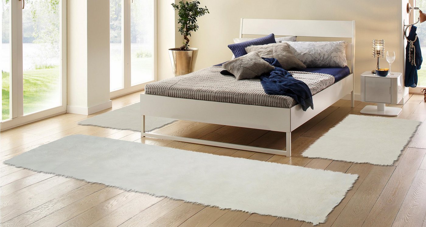 Hochflor-Bettumrandung »Pireo« KiNZLER, Höhe 70 mm, (3-tlg), Bettvorleger, Läufer-Set für das Schlafzimmer, Kunstfell, synthetischer Flokati, Uni Farben, waschbar-kaufen