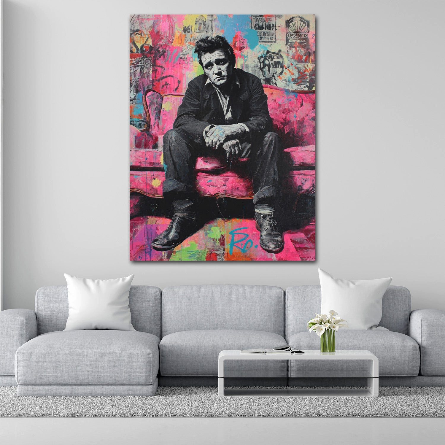 Artedinoi Leinwandbild Musiklegende Johnny Cash Retro Leinwandbild Wandbild Kunstdruck XL Wan, Johnny Cash, Retro-Porträt