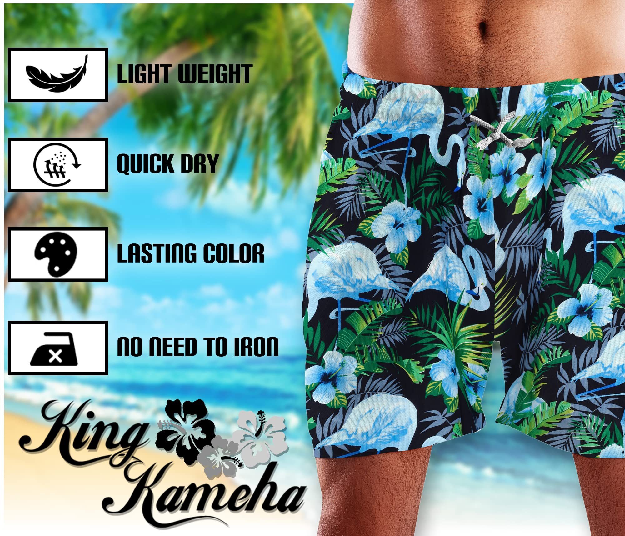 King Kameha Badeshorts Flamingo Flowers Funky Hawaii Bade-Shorts Mesh-Einsa günstig online kaufen