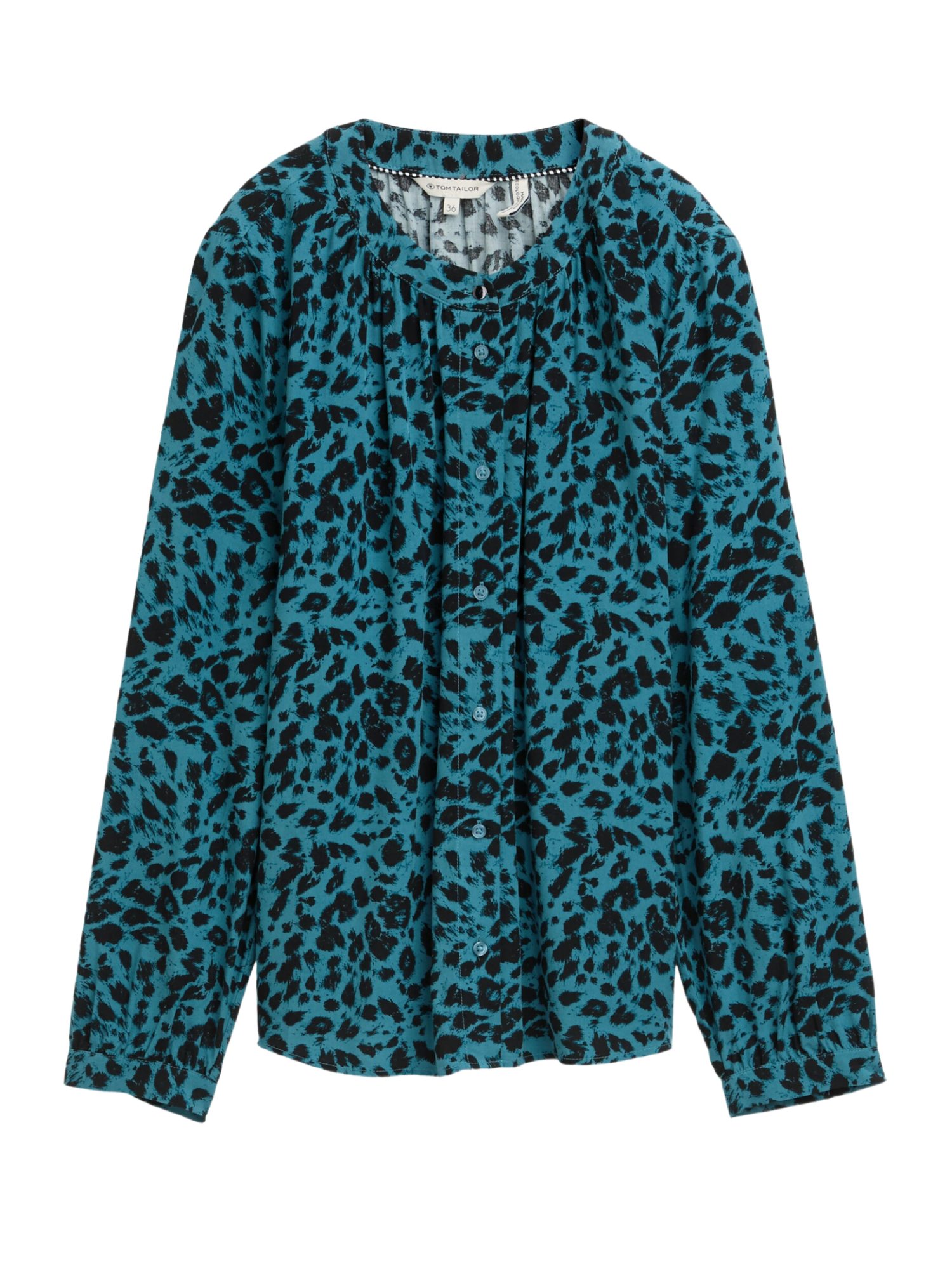 TOM TAILOR Hemdbluse H blau,Casual,Viskose,Animalprint,Rundhals,Lang,Regular Fit