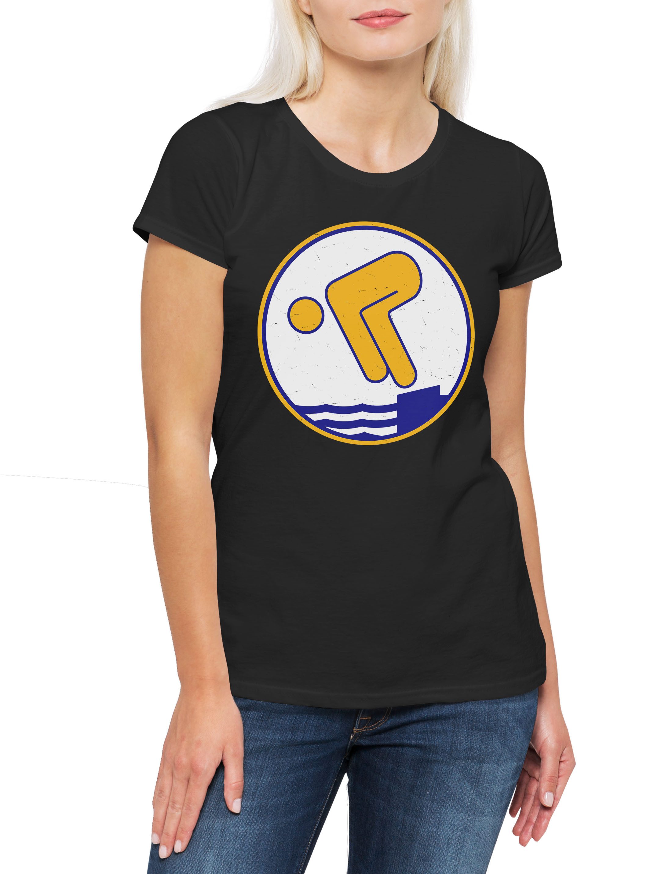Print-Shirt Schwimmabzeichen Gold Damen T-Shirt Seepferdchen Rettungsschwimmer