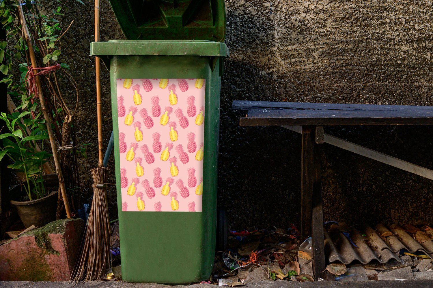 Sticker, Container, Muster Abfalbehälter Mülltonne, MuchoWow Wandsticker Ananas - Sommer (1 Mülleimer-aufkleber, - St),