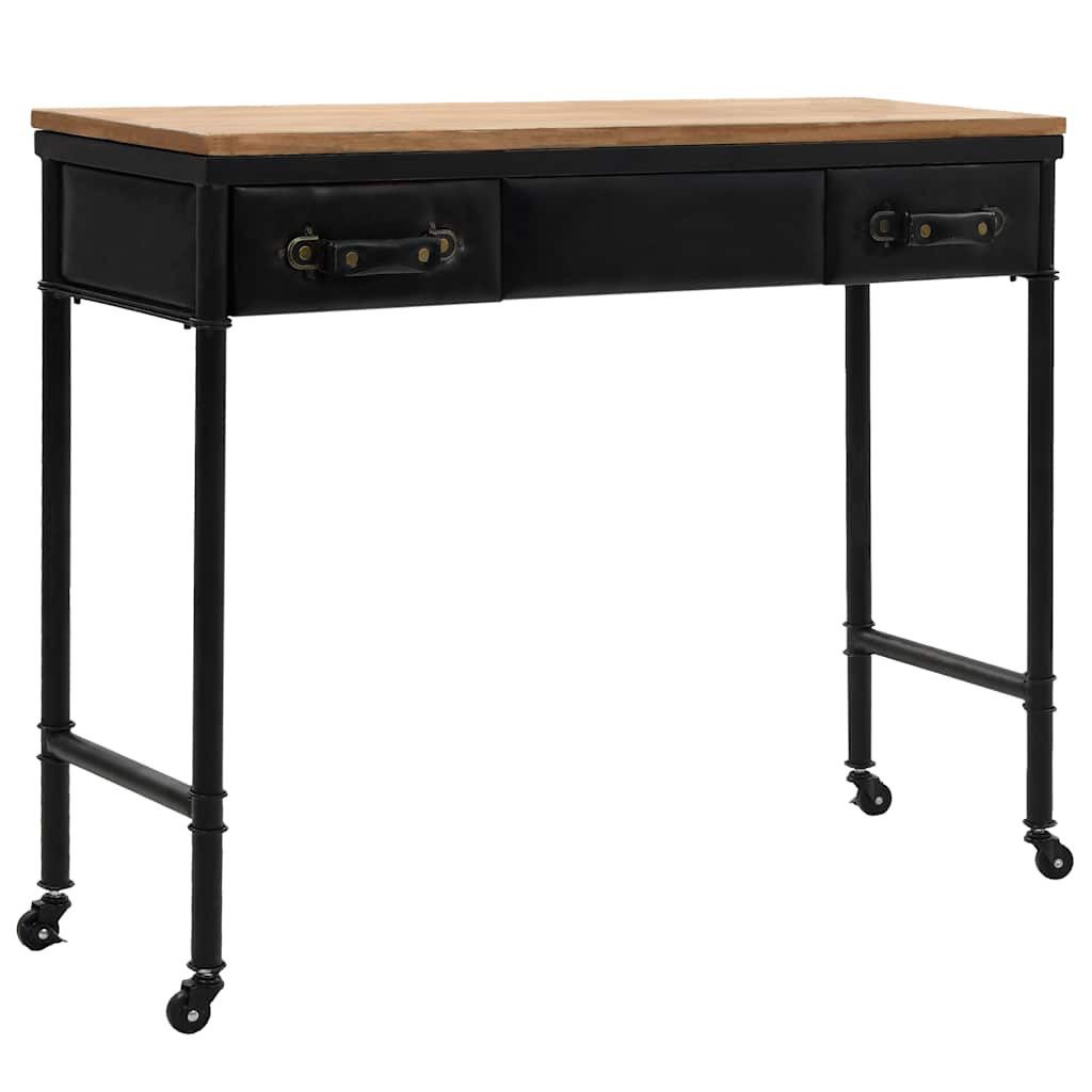 furnicato Konsolentisch Massivholz & MDF mit Stahlrahmen 100x33,5x80 cm (1-St), Beistelltisch mit Kunstleder-Schubladen und 4 feststellbaren Rollen