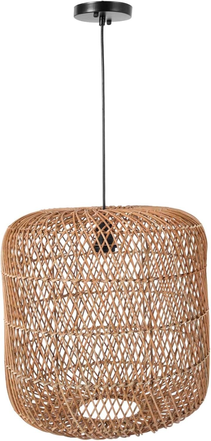 VIVANNO Hängeleuchte Rattan DAVANTA Rund - Beige Geflochten, ohne Leuchtmittel, 30x40 cm