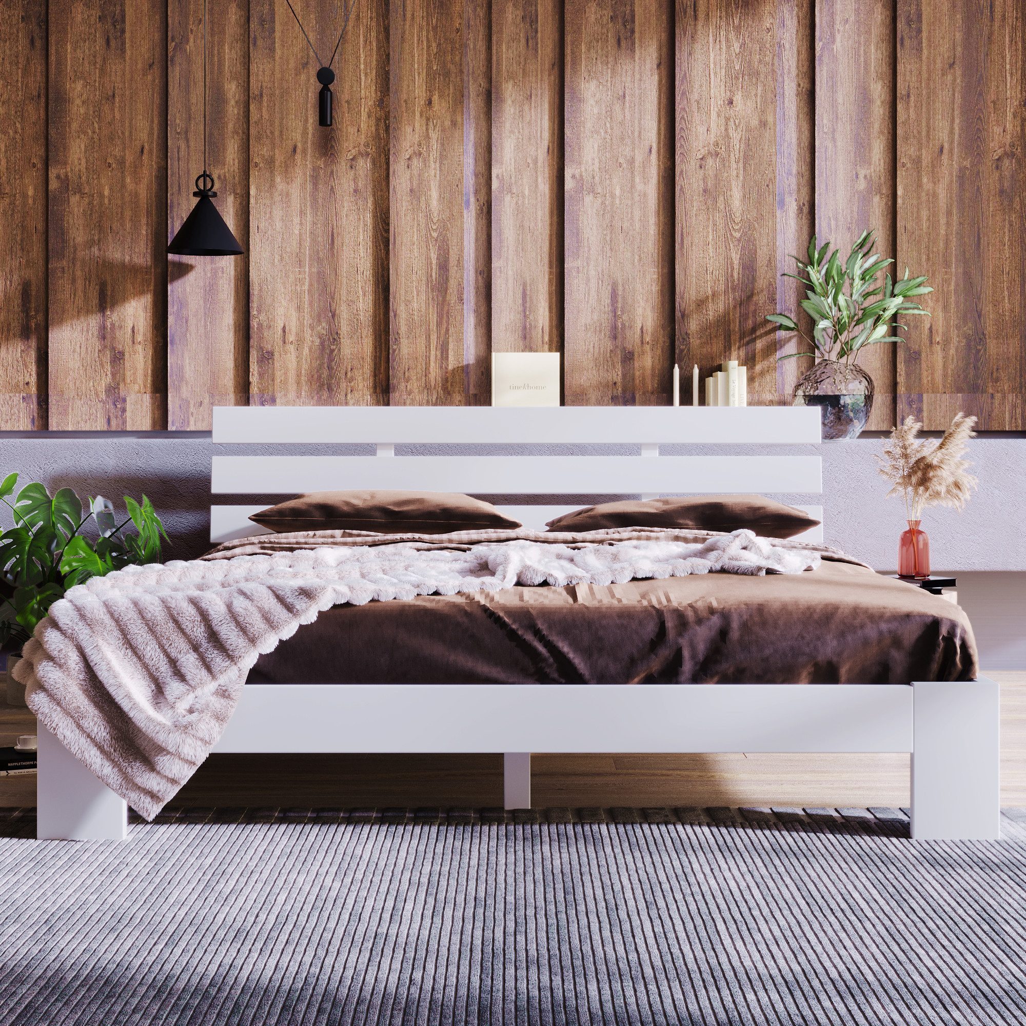 KLAM HOME Bettgestell Doppelbett Holzbett Massivholz günstig online kaufen