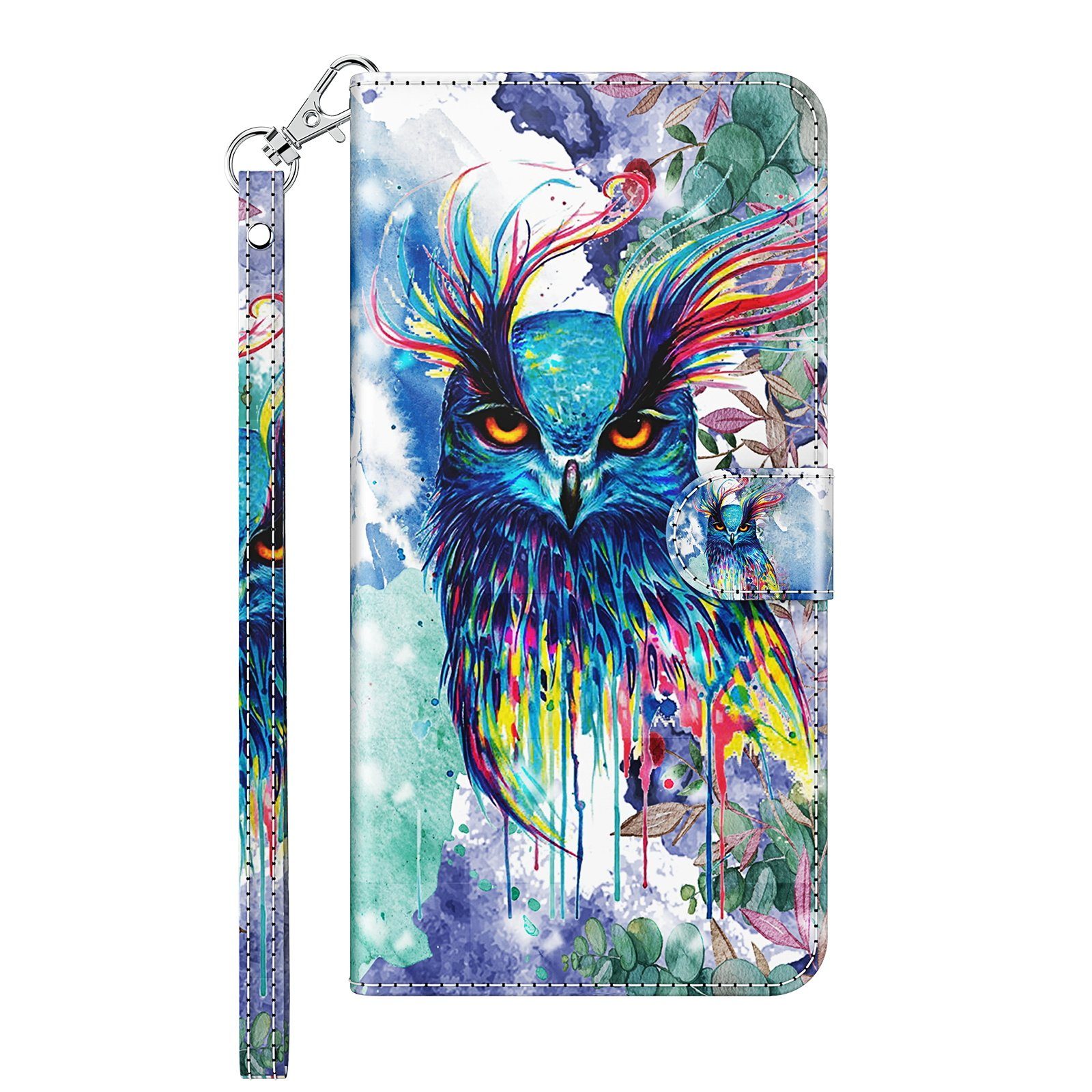 CLM-Tech Handytasche für Samsung Galaxy A16 / A17 5G Hülle aus Kunstleder Klapphülle (Eule bunt, Handyhülle mit Standfunktion - Wallet Flip Case inklusive Kartenfächer), Cover mit Magnetverschluss