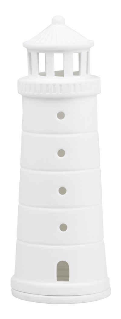 Räder Design Teelichthalter LIVING Meer als Worte Leuchtturm Porzellan weiß matt H18cm