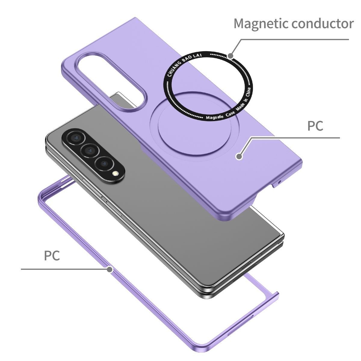 Wigento Handyhülle Für Samsung Galaxy Z Fold4 5G Magnet Magsafe Design Handy Tasche Hülle Etuis Lila