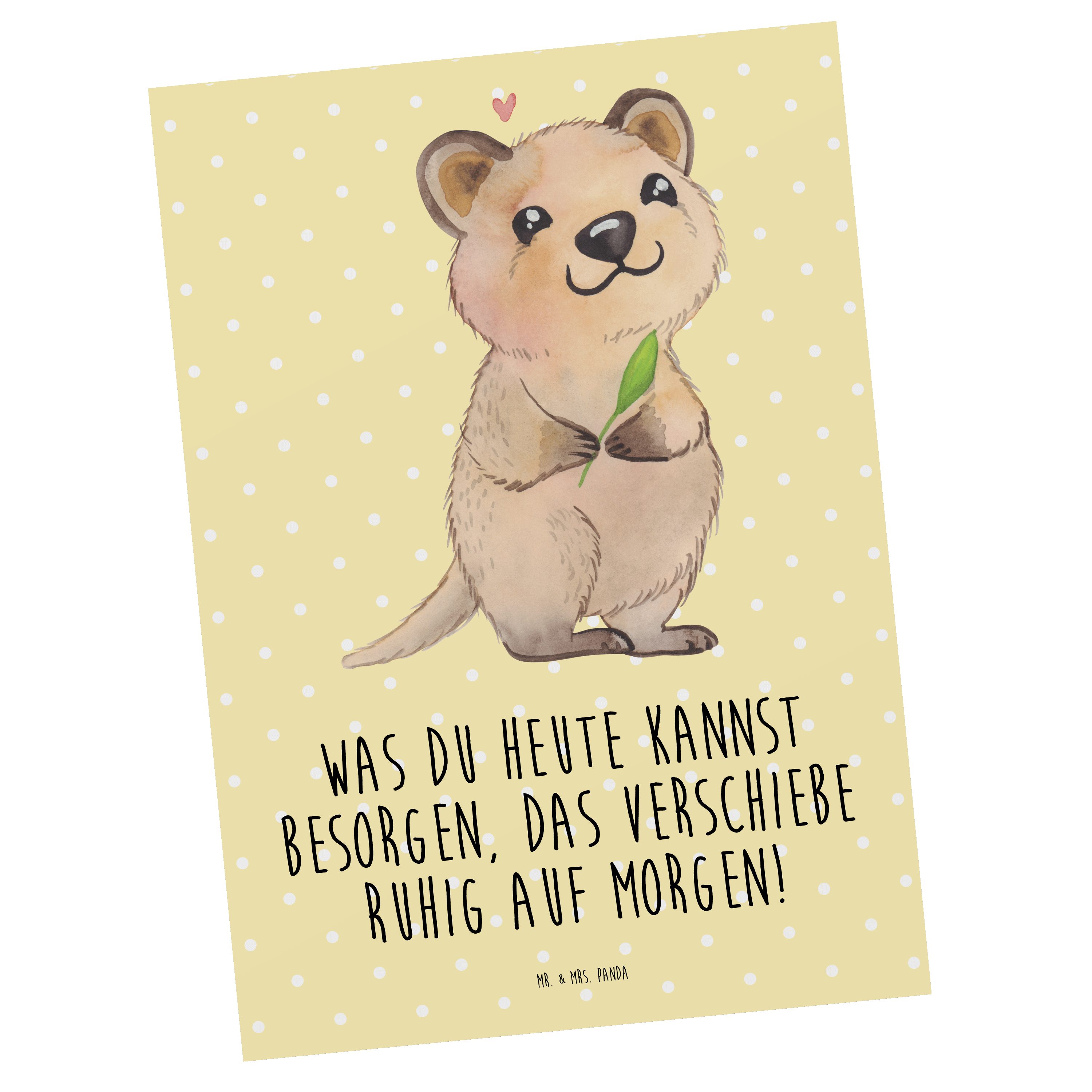 Mr. & Mrs. Panda Postkarte Quokka Happy - Gelb Pastell - Geschenk, Geburtstagskarte, Gute Laune