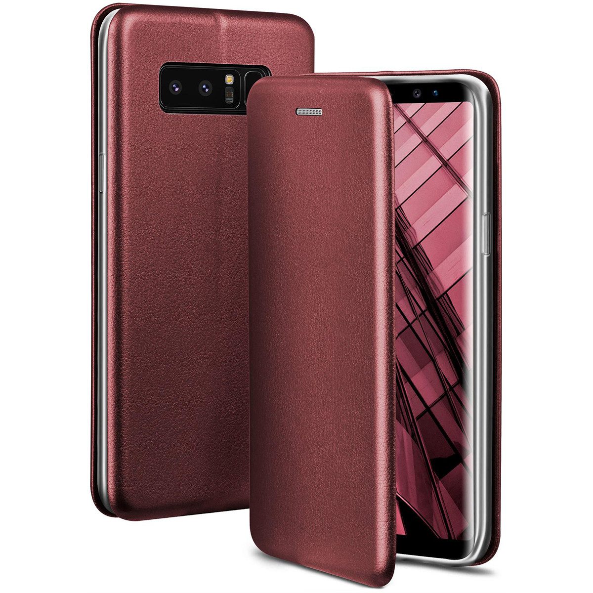 ONEFLOW Handyhülle für Samsung Galaxy Note 8 Premium Hülle Business Cover Rot 6,3 Zoll, 360 Grad Schutzhülle Flip Case Etui Klapphülle Dünn Leder Handy Tasche