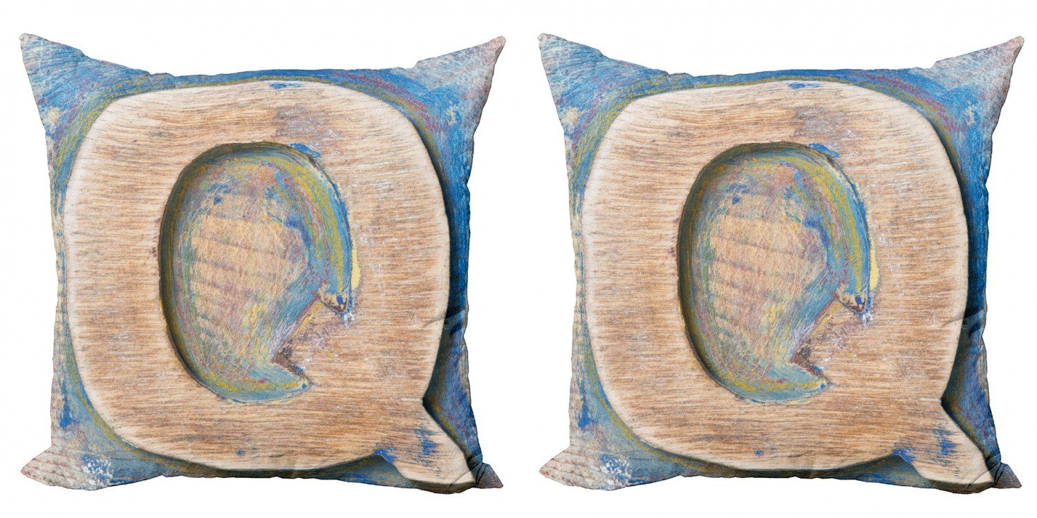 Kissenbezüge Modern Accent Doppelseitiger Digitaldruck, Abakuhaus (2 Stück), Buchstabe Q Q Versalien- abgenutztes Holz