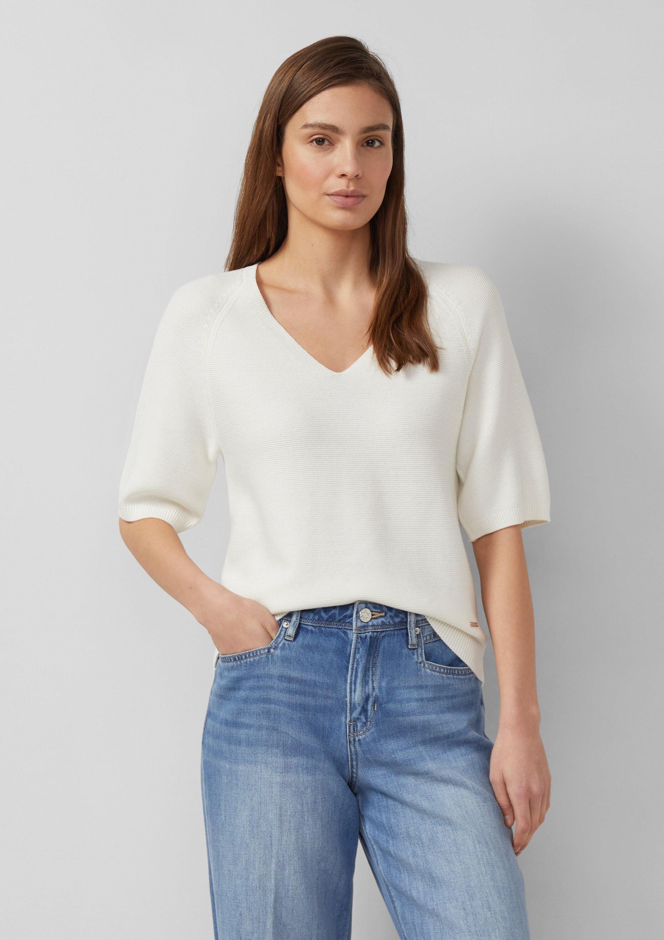 s.Oliver Kurzarmpullover Strickpullover Kurzarm-Strickpullover aus Baumwollmix