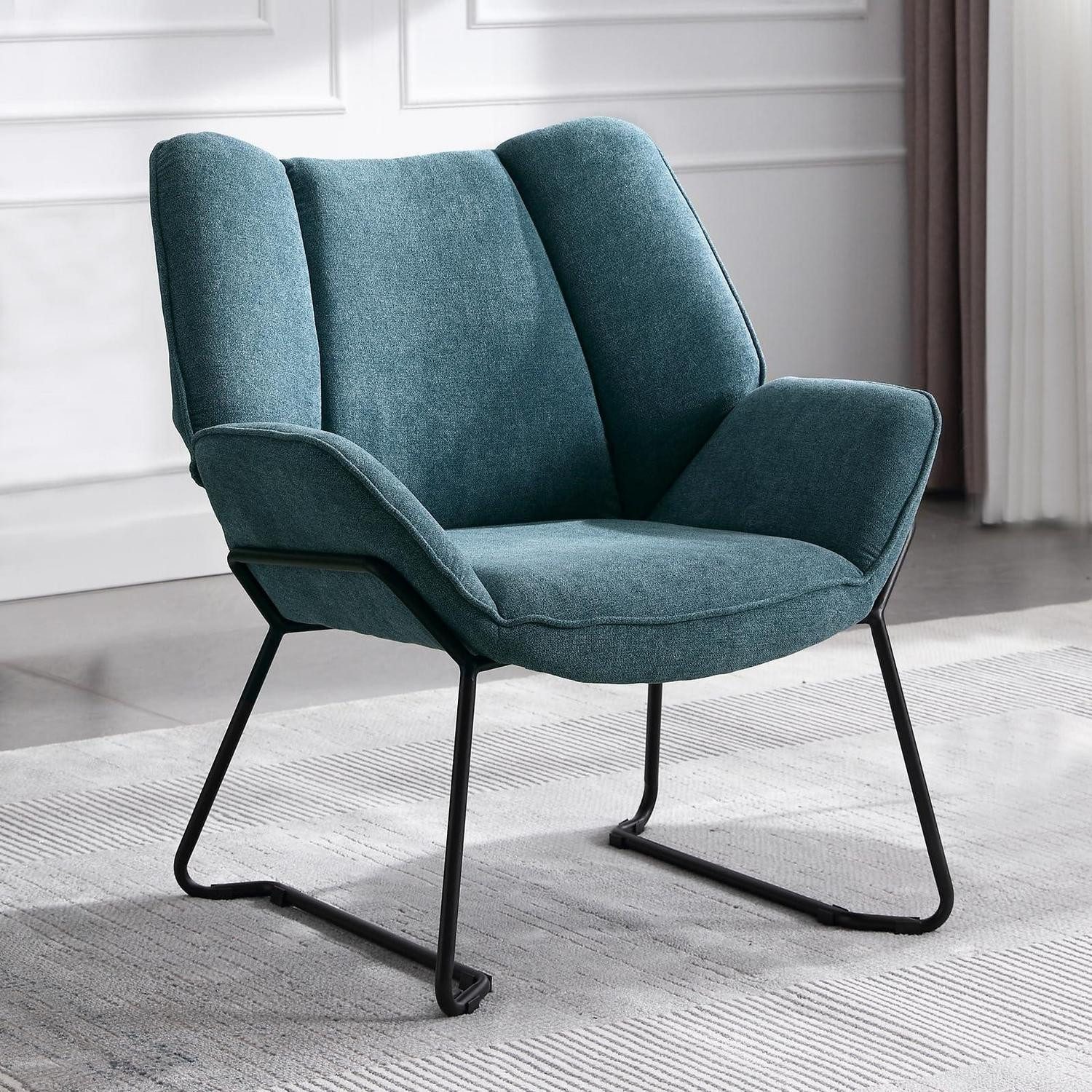 LuxusKollektion Loungesessel Sessel Ohrensessel Loungesessel Metallbeine Chenille Blau