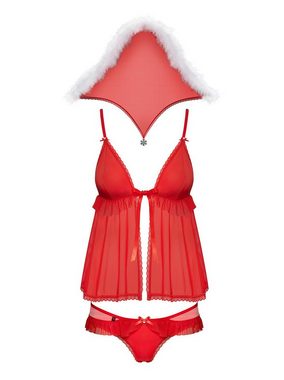 Obsessive Negligé 3-tlg. Weihnachtskostüm Xmas-Outfit Babydoll mit Kapuze Made in EU