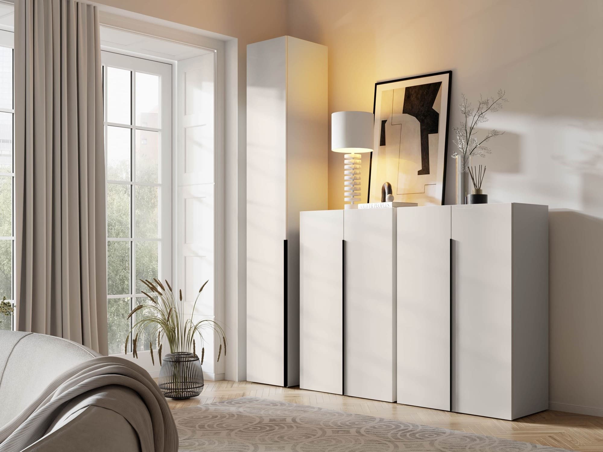 MOEBLO Drehtürenschrank LUMA 40 (Modulares Schrank mit Einlegeböden und schwarzem Griff, Schrank Garderobe Schlafzimmer Drehtürenschrank) (BxHxT): 40 x 240 x 42 cm