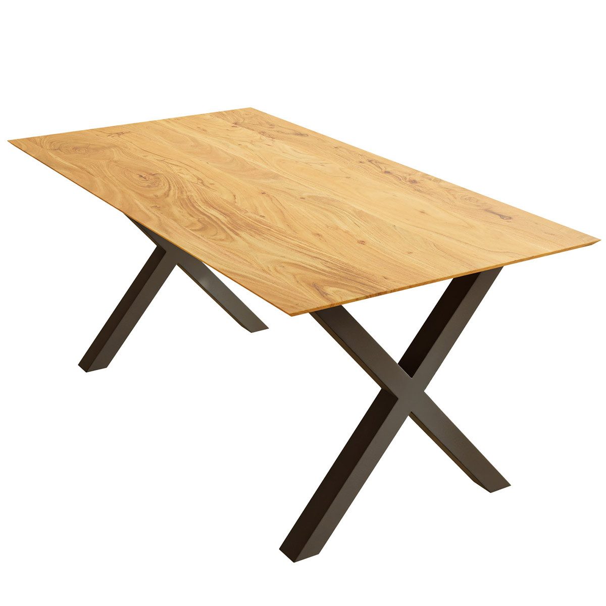 Liadomo Esstisch Luzern, Schweizer Kante, Akazienholz massiv Nuss oder Natur, Metallgestell