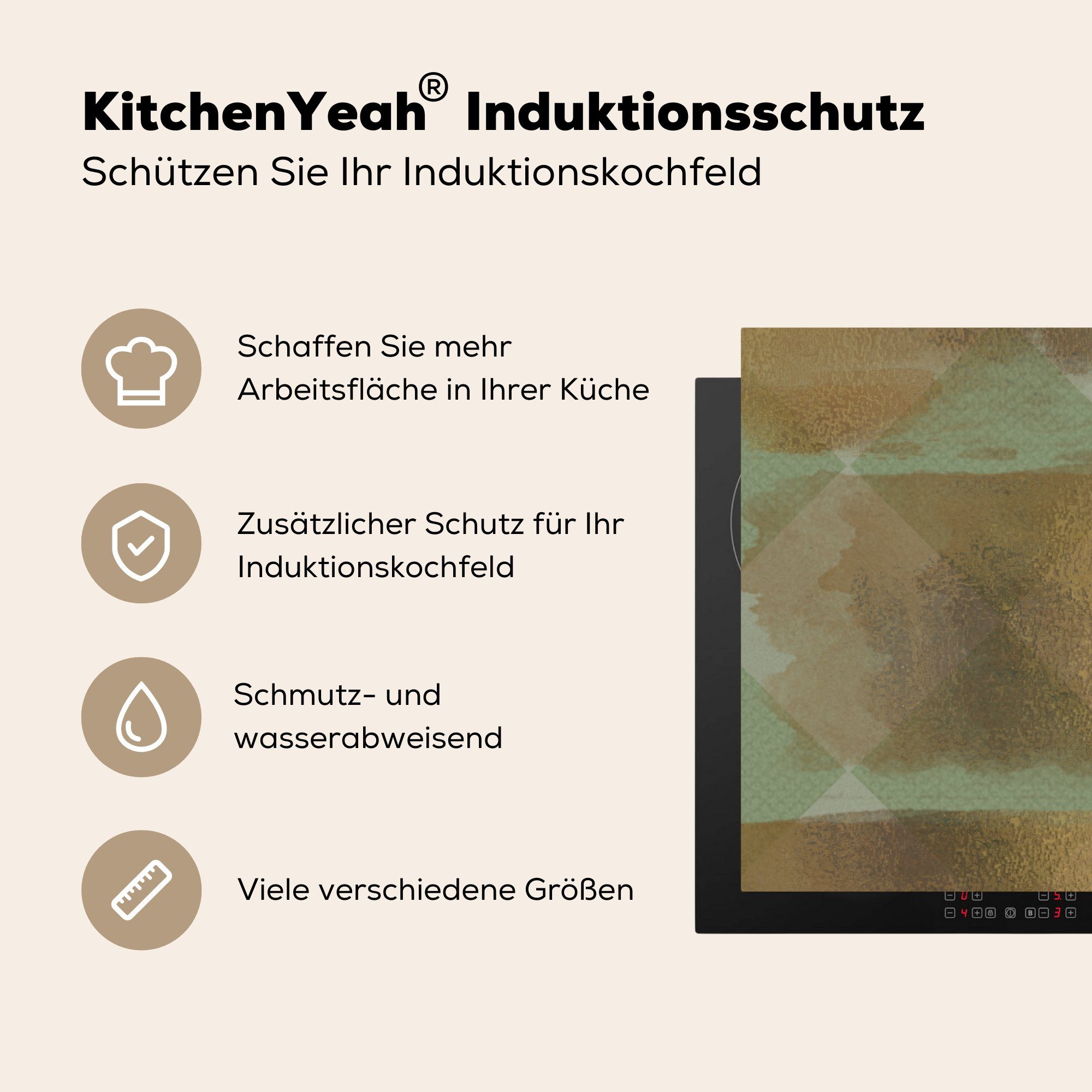 MuchoWow Herdblende-/Abdeckplatte Muster - 78x78 Quadratisch, - cm, für küche Arbeitsplatte (1 tlg), Gold Ceranfeldabdeckung, Vinyl