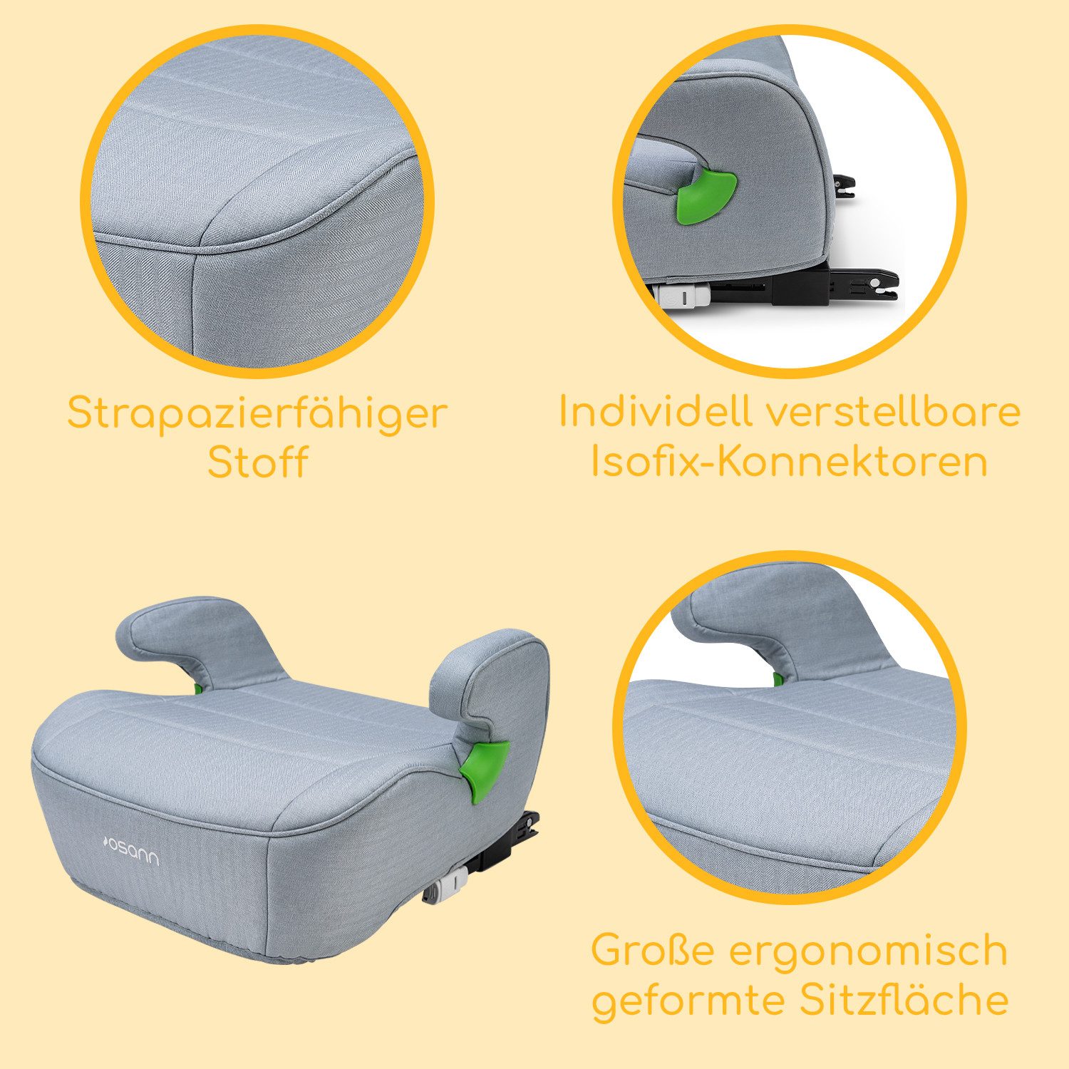 Osann Kindersitzerhöhung Junior Isofix i-Size, ab: 7 Jahren, bis: 12 Jahre, ab: 126 cm, bis: 150 cm, Sitzerhöhung Auto Kinder mit Isofix ab 126cm, Sitzschale, Booster