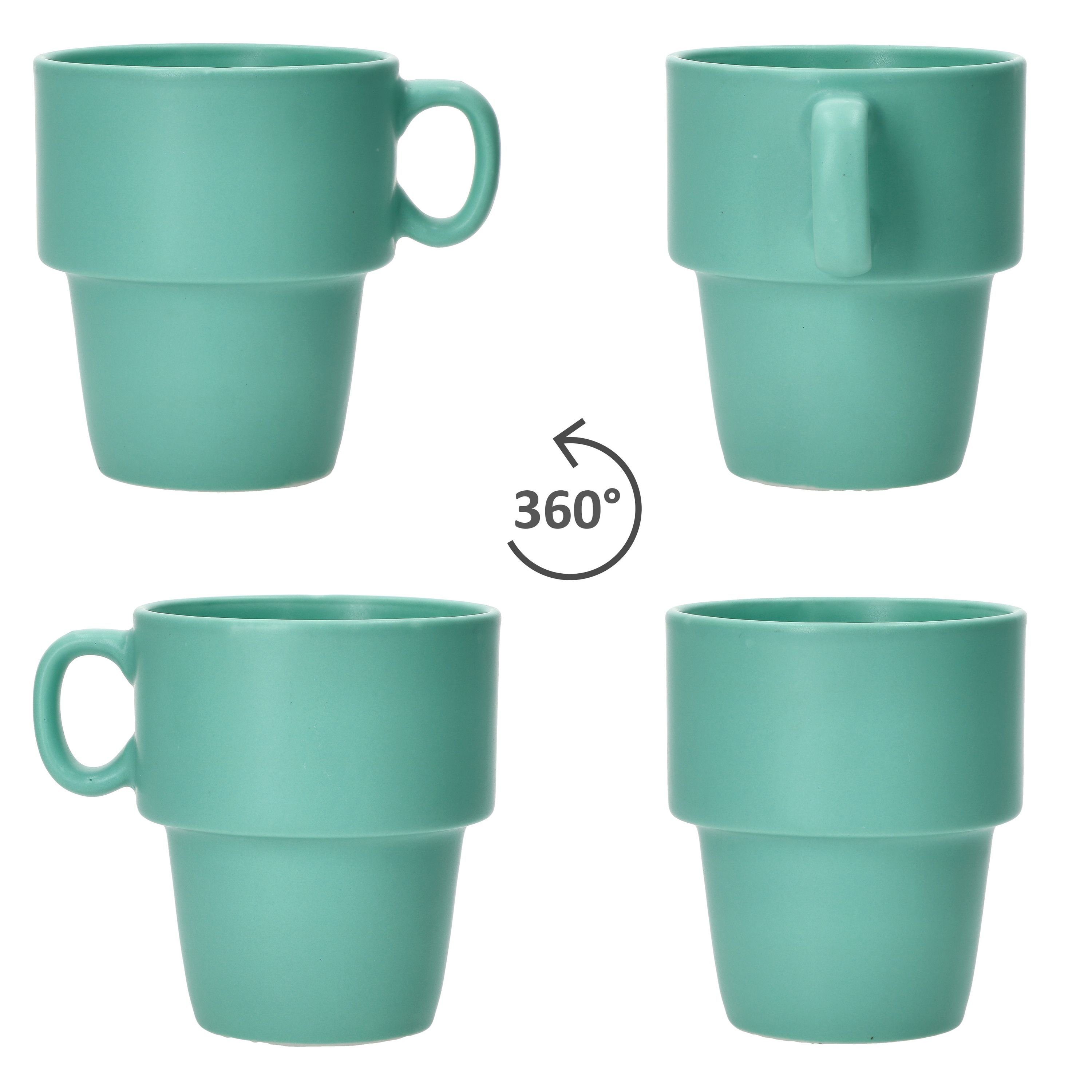 MamboCat Becher 6er Ständer Kaffeebecher Porzellan Porzellan Stata 250ml Set mit mint stapelbar