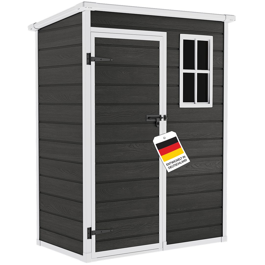 STEELSØN Gerätehaus Novara mit Bodenplatte, wetterfest, Geräteschuppen mit Pultdach, Gartenhaus inkl. Fenster