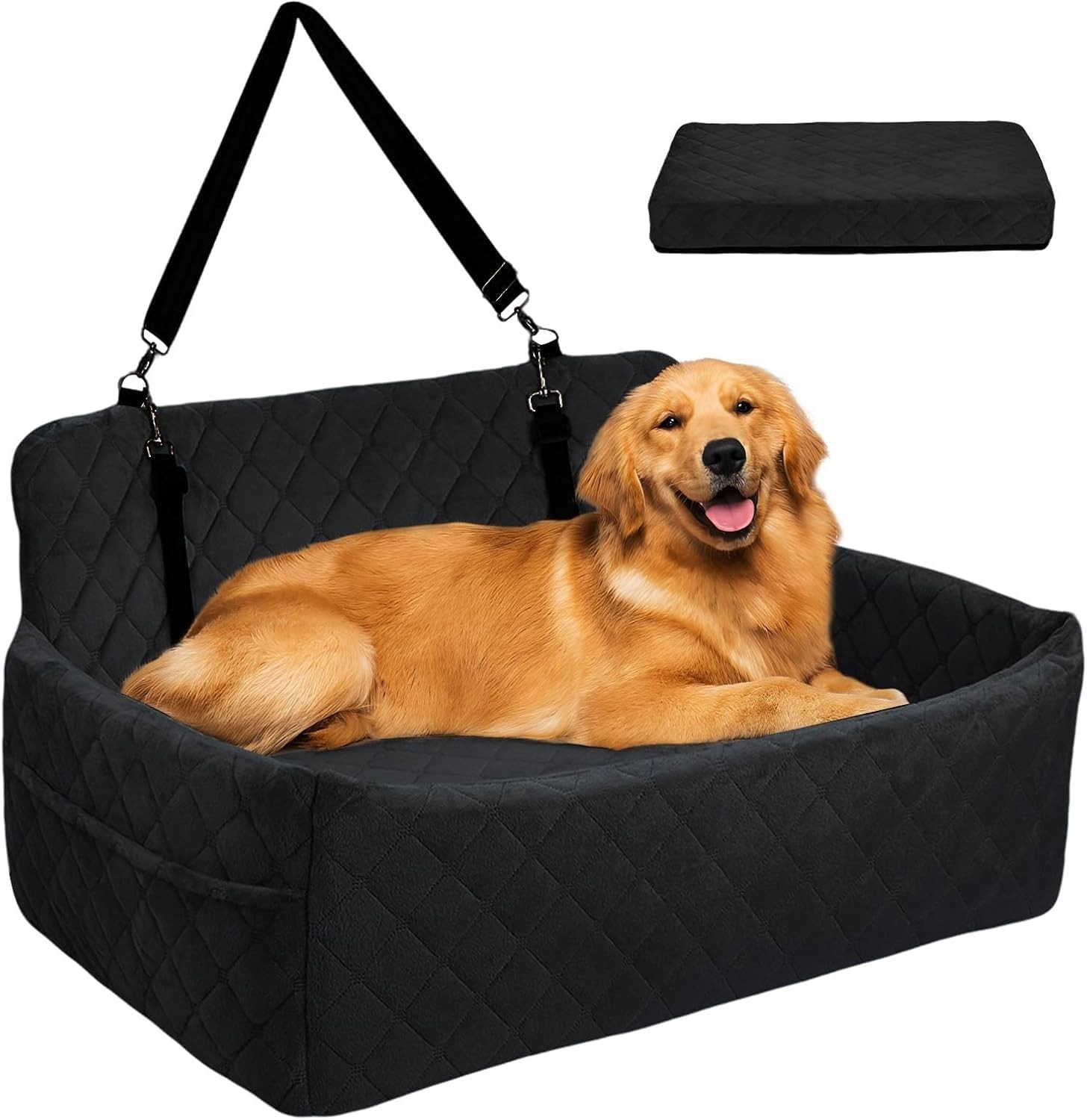GarveeMore Hunde-Autositz 80*50*40cm Plüsch Autohundesitz Groß Mit Befestigungsgurten, bis 25kg Hund, leicht reinigbar, sicher für Autofahrten, Zuhause
