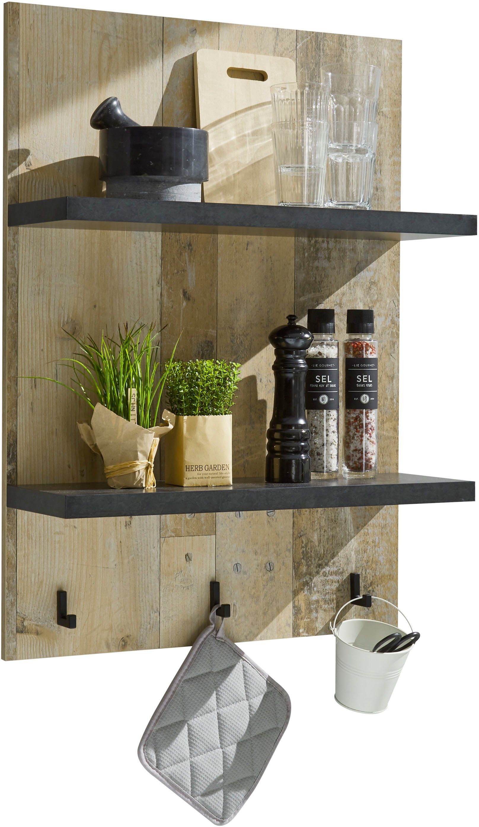 Home affaire Wandregal Sherwood, Breite 60 cm, in modernem Holz Dekor, 28 mm starke Ablageböden