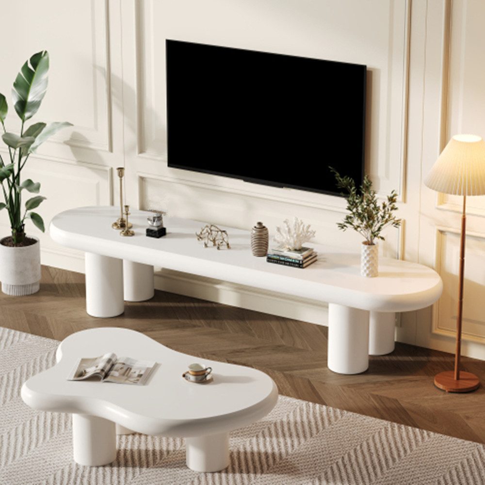XDeer TV-Schrank TV-Schrank mit Couchtisch-Set, TV-Ständer mit abgerundeten Kanten (für 65-Zoll-Fernseher) und Beistelltisch,Kaffeetisch